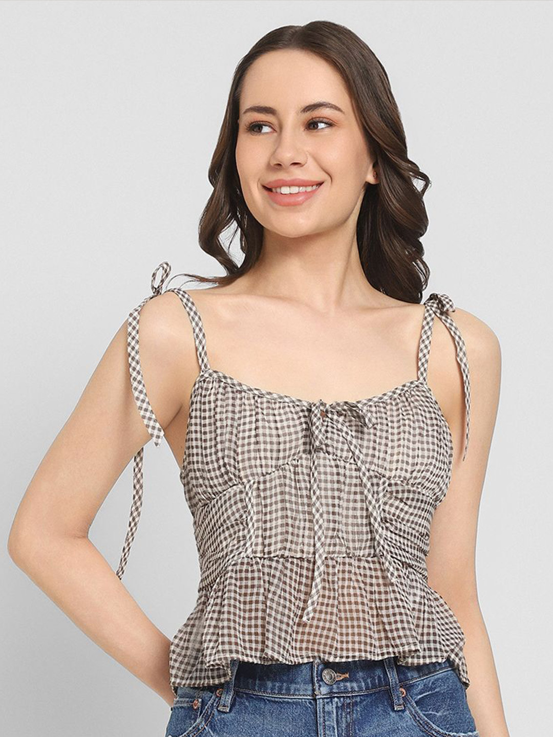 AMERICAN EAGLE OUTFITTERS Women  Checked Crop Top