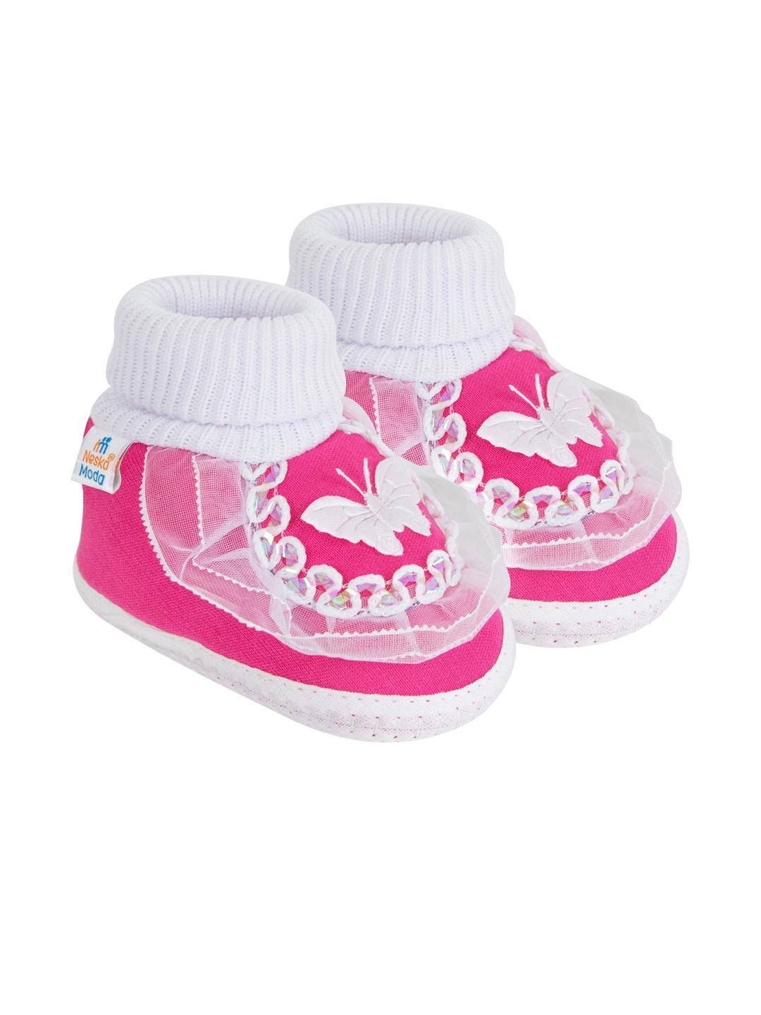 NESKA MODA 3 To 12 Months Infants Cute Cotton Pre-Walker Butterfly Frill Booties