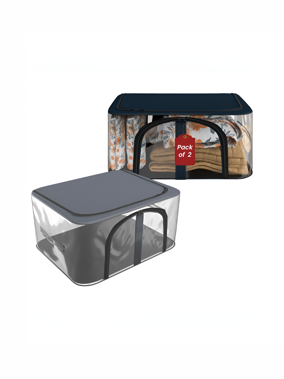 Aura Navy Blue & Transparent Wardrobe 2 Piece Drawer Organisers