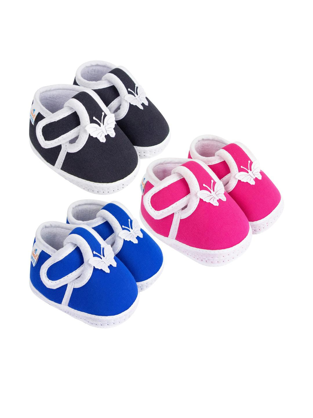 NESKA MODA 0 To 12 Months Infants 3 Pair Combo Soft Cotton Butterfly Velcro Booties