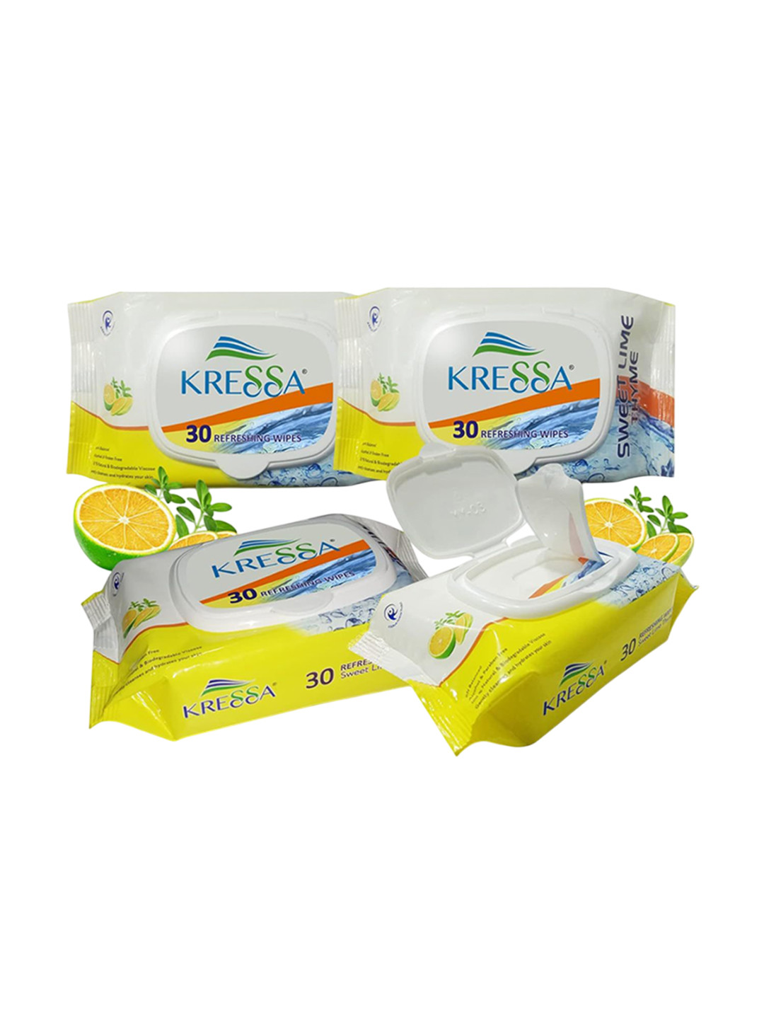 kressa Kids Set Of 4 Wet Wipes Sweet Lime Thyme - 30 Pcs Each
