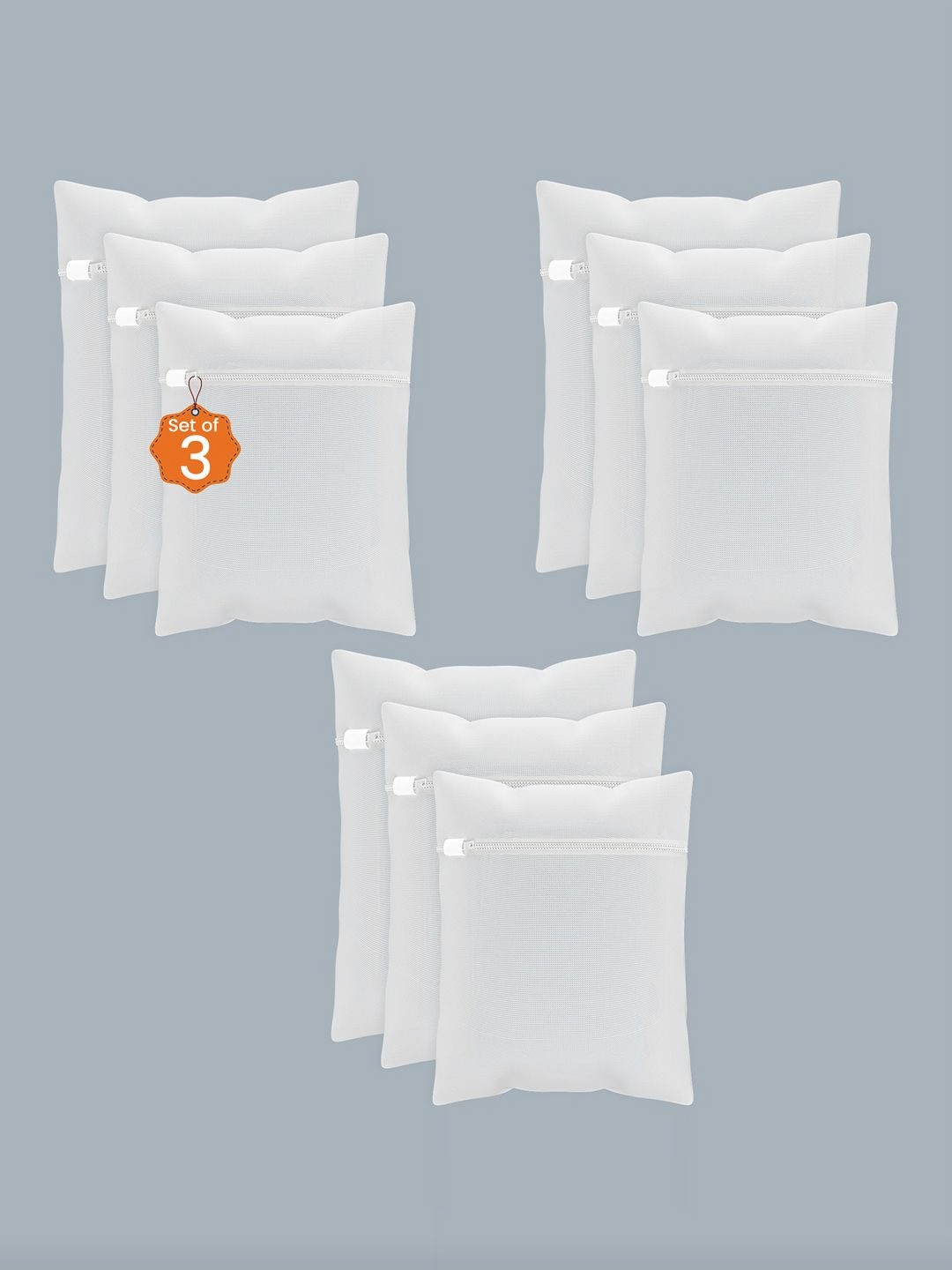 Aura 9Pcs White Foldable & Reusable Mesh Laundry Bags With Handles