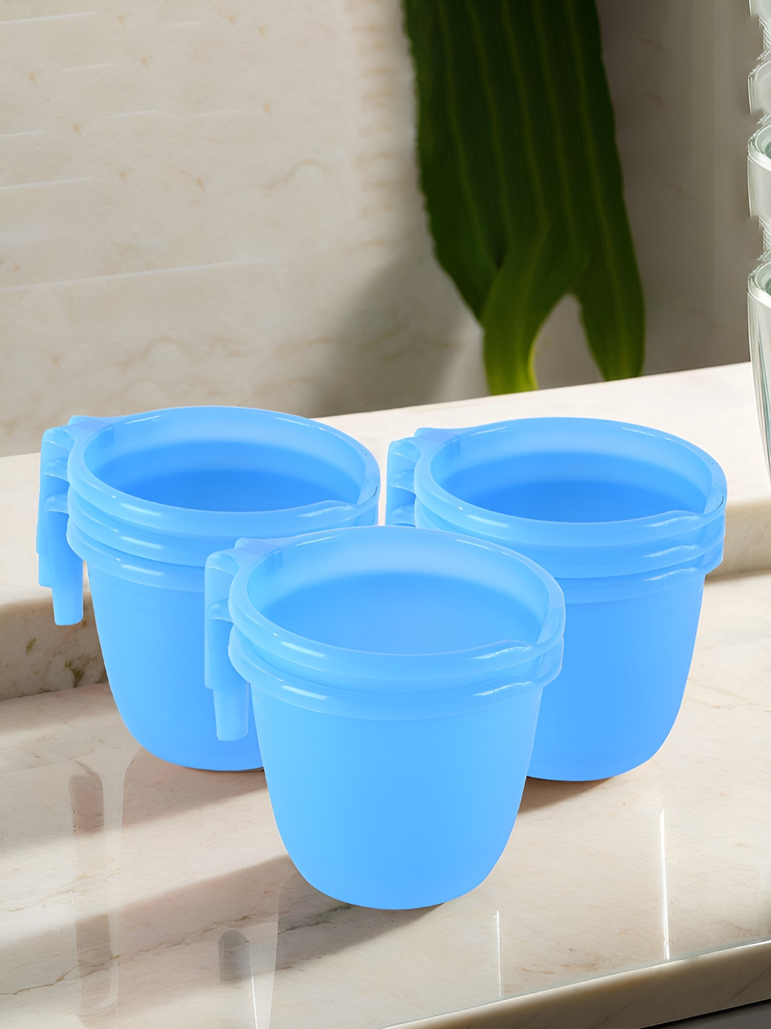 Aura Blue 8 Pcs Multi-Functional 1 Ltr Plastic Mug for Bathroom Durable for Daily Use