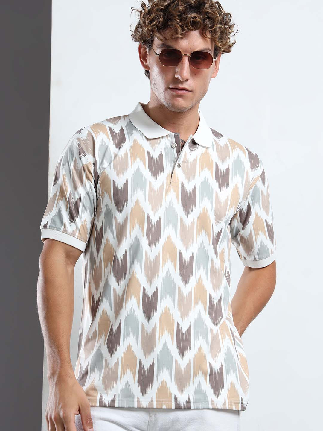 THE BEETEL HOUSE Geometric Printed Polo Collar T-Shirt