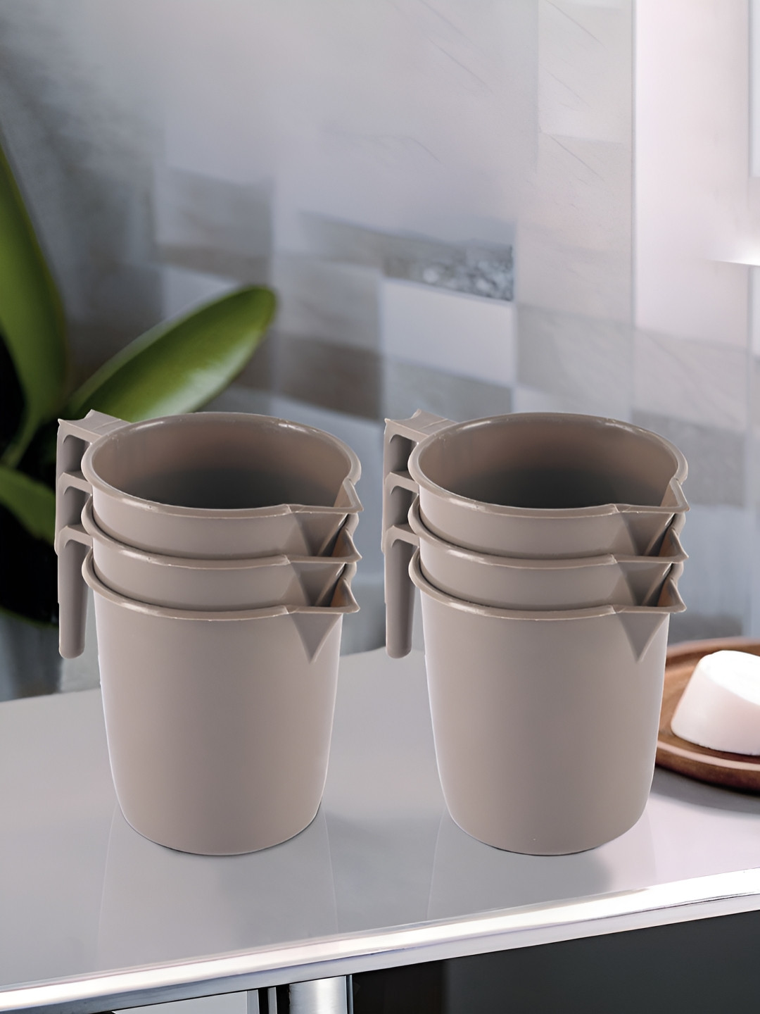 Aura Brown6 Pcs Multi-Functional 1 Liter Plastic Mug Bathroom Durable Daily Use