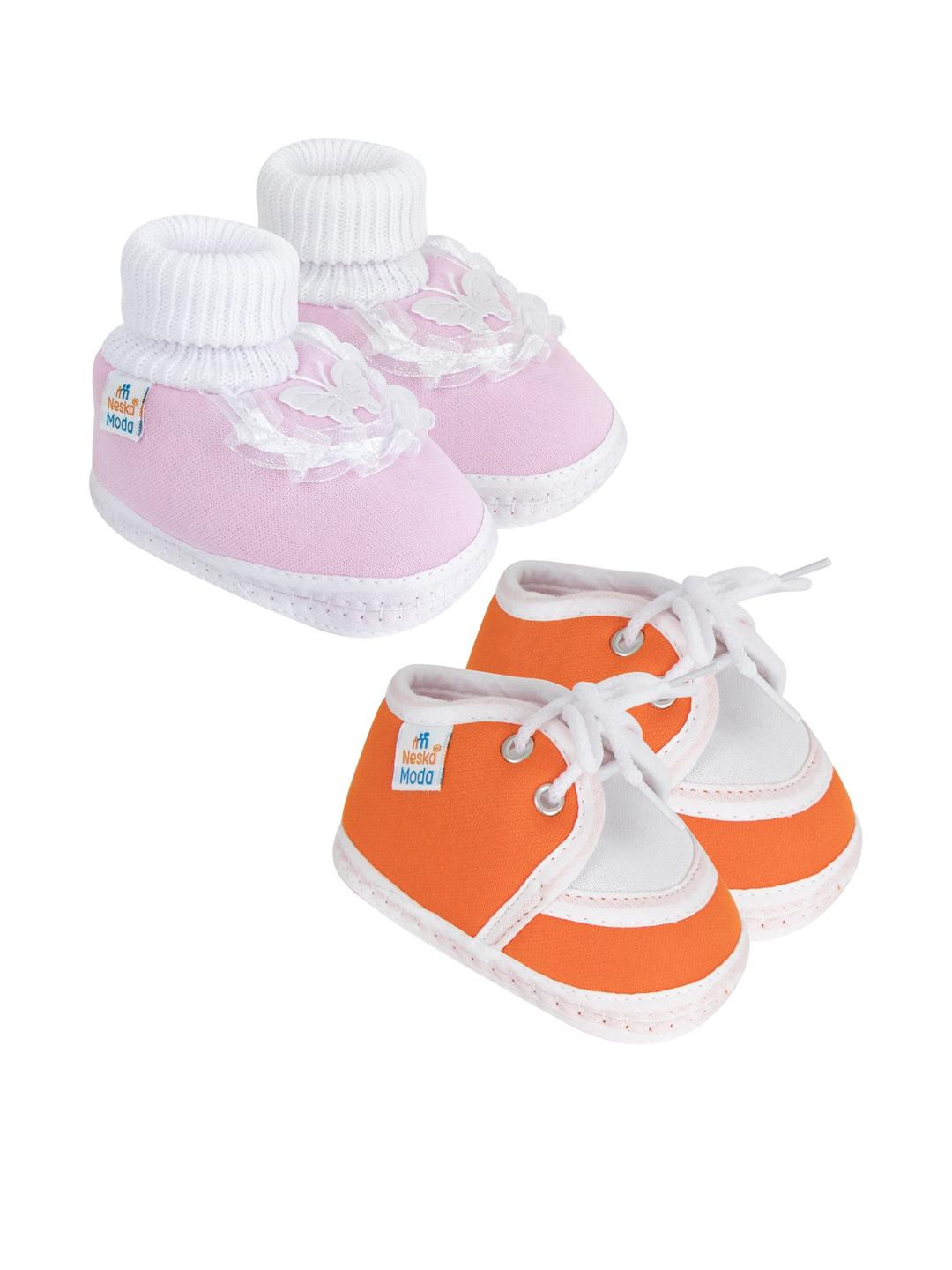 NESKA MODA 12 To 18 Month Non Slip Baby Boys & Girls Pack of 2 Pair Cotton Butterfly & Lace Booties