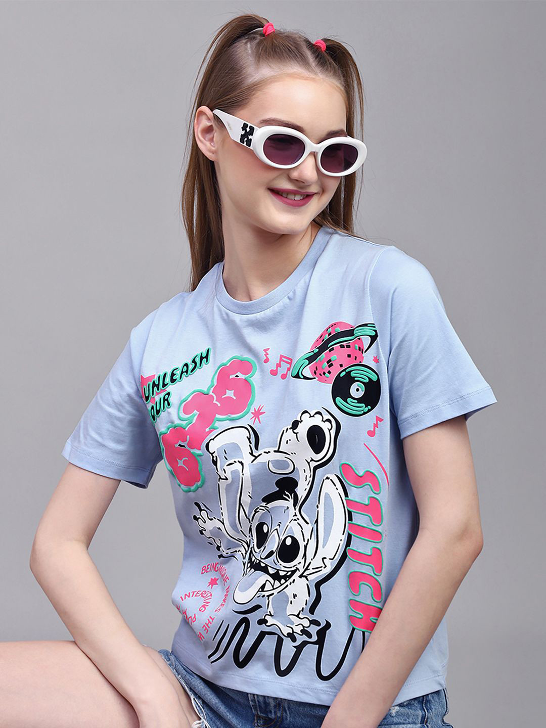 Free Authority Women Lilo & Stitch Printed Regular Fit Tshirt
