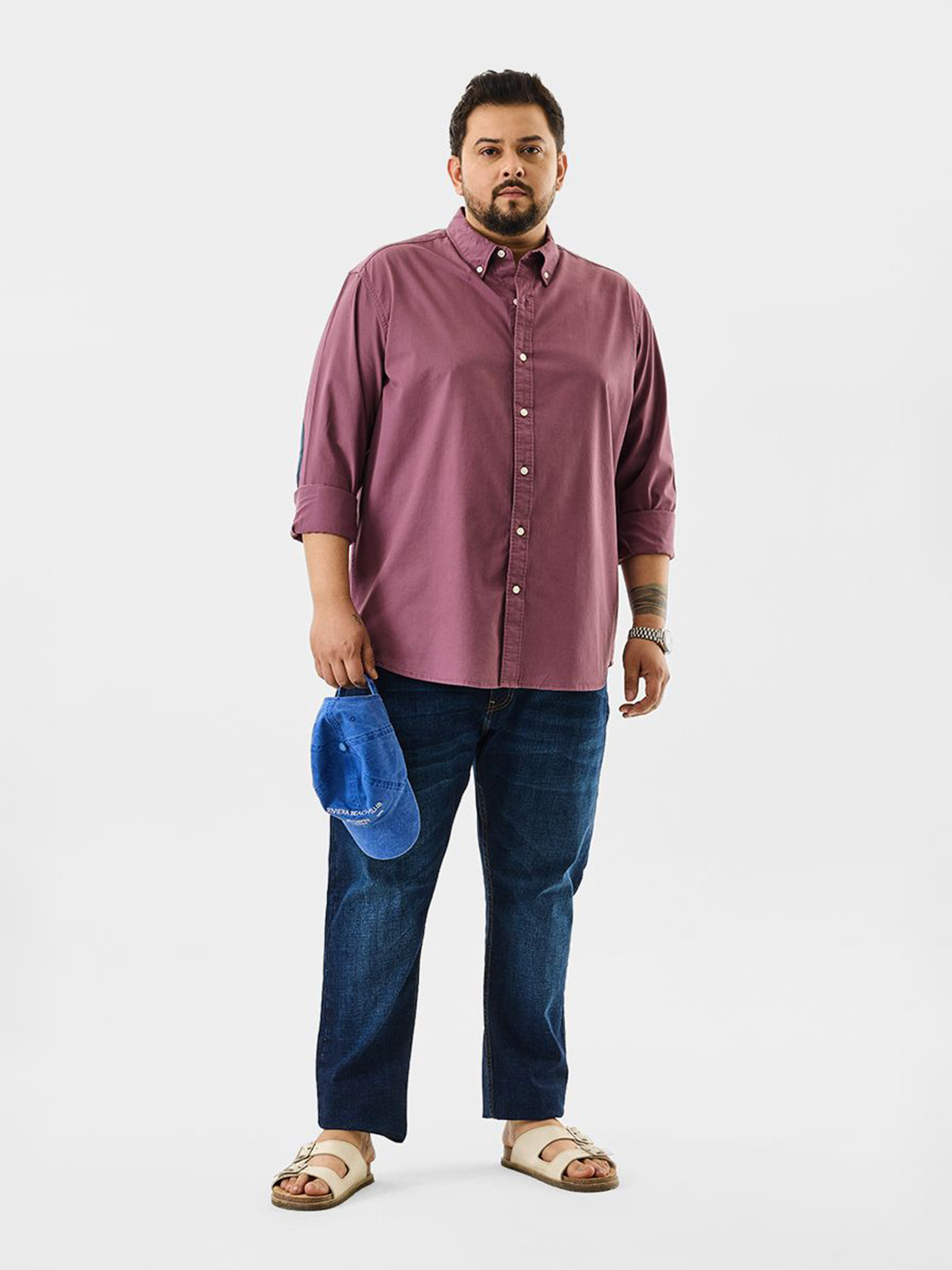 Snitch Plus Size Classic Button-Down Collar Pure Cotton Shirt