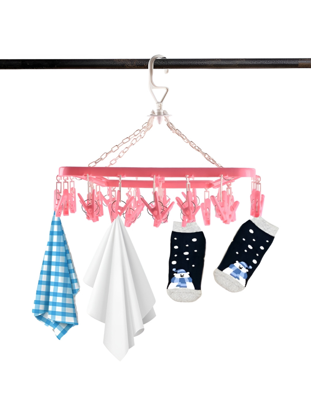 Aura Pink 360 Rotatable Hanging Clothes Drying Stand With 32 Clips Hanger
