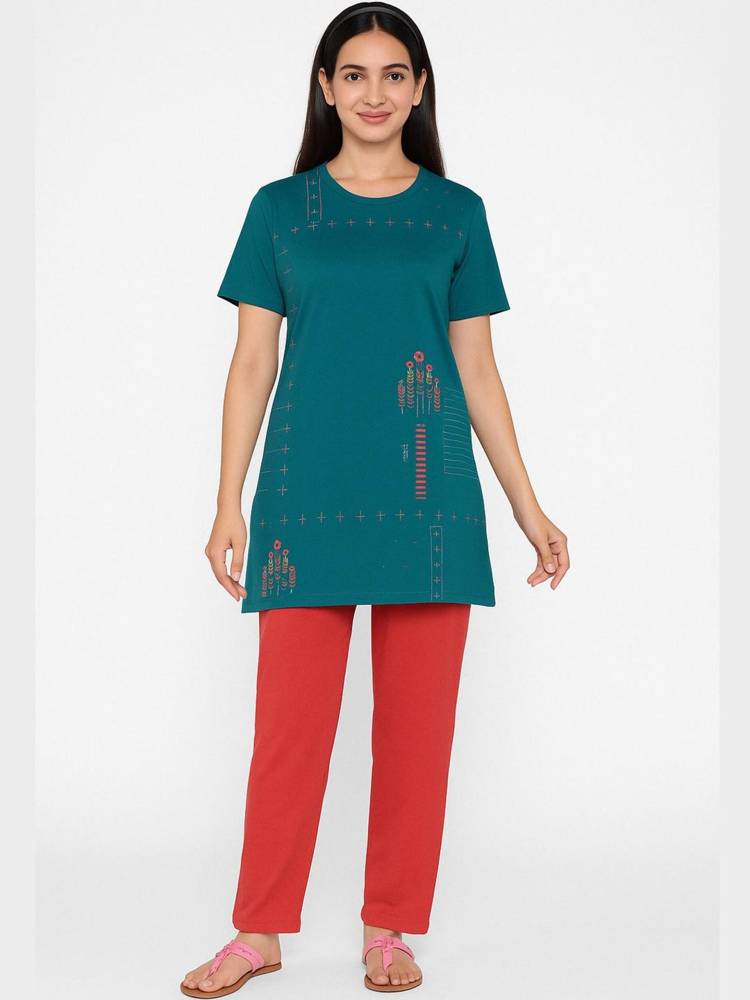 AWIBE Women Printed Pure Cotton Night Suit
