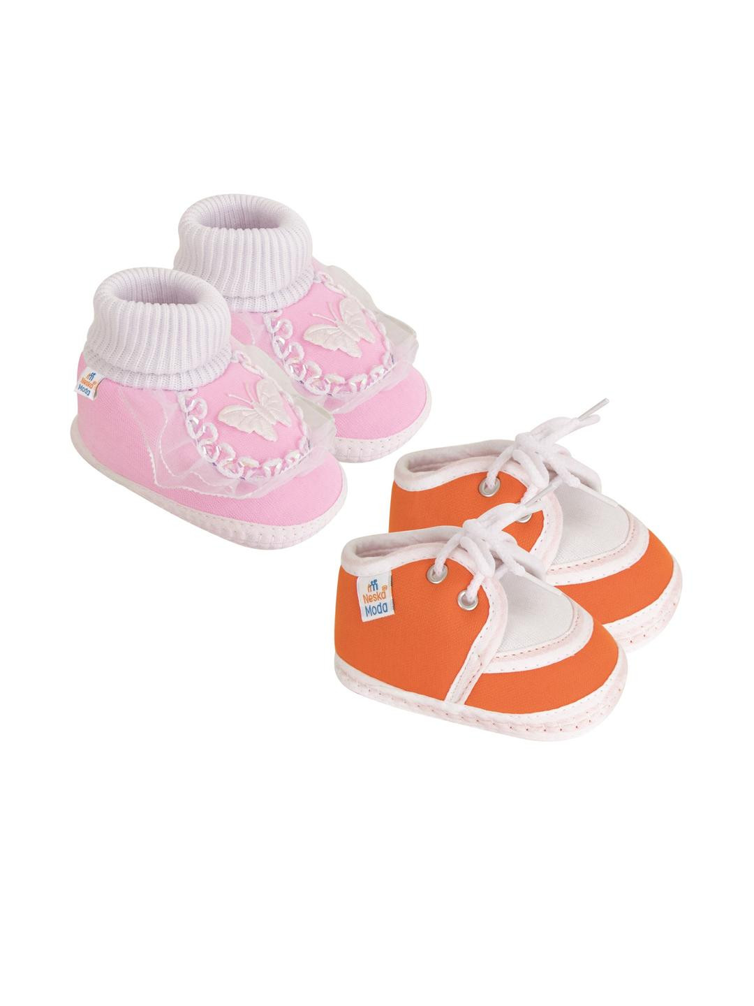 NESKA MODA 3 To 12 Months Infants Set of 2 Pair Cute Soft Cotton Pre-Walker Booties