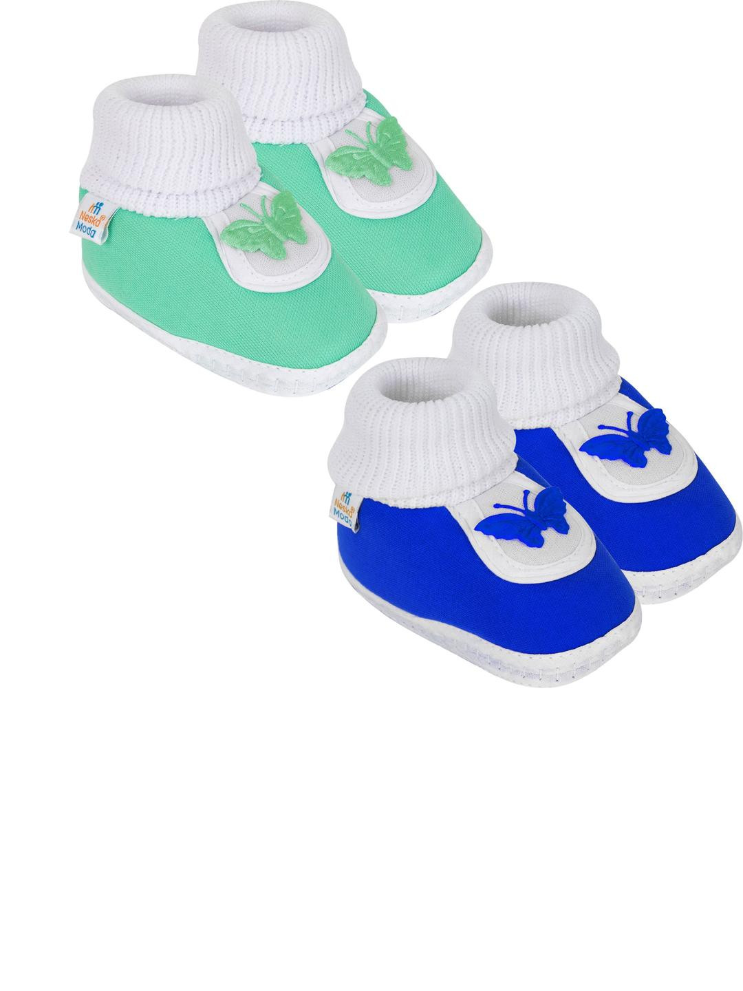 NESKA MODA 12 To 18 Months Non Slip Set of 2 Pair Cotton Butterfly Baby Booties