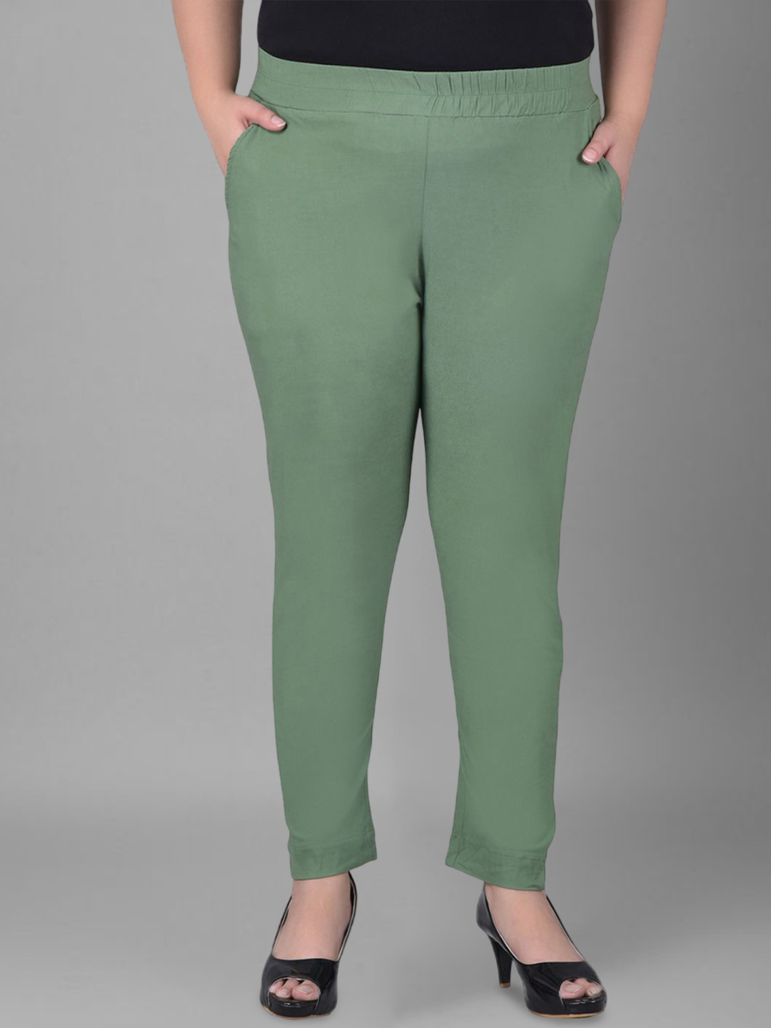 Comfort Lady Women Regular Fit Elastic Waist Cotton High-Rise Trousers