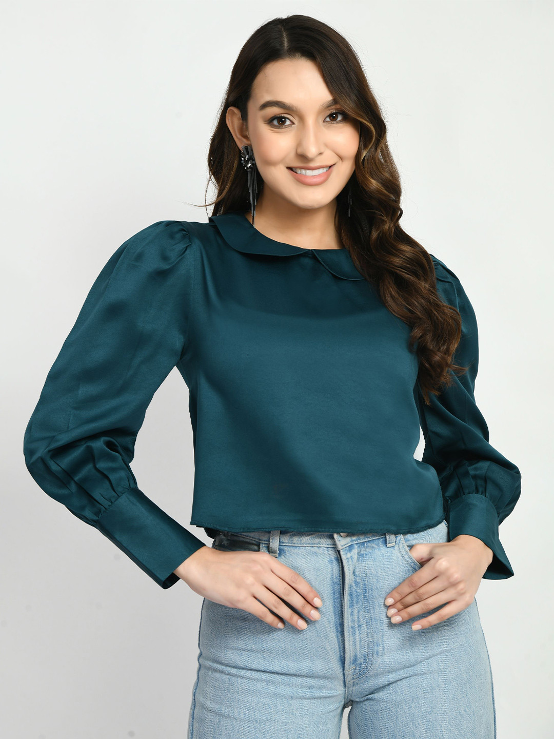 all about you Peter Pan Collar Satin Top