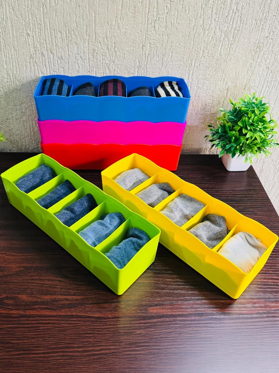5 Grid Plastic Storage Box Drawer Socks Organizer