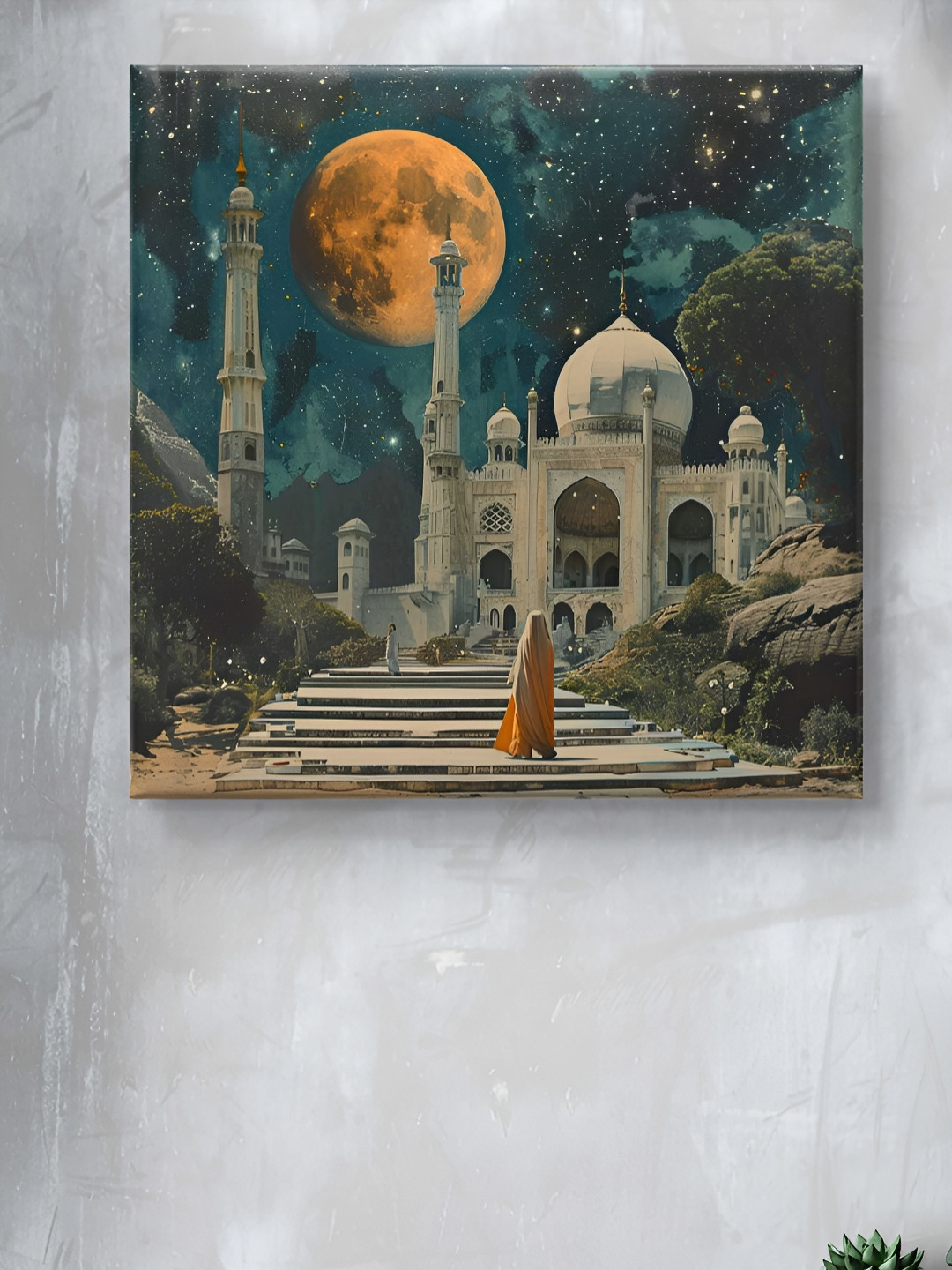 SAF Grey & Blue Palace Printed Canvas Wall Art