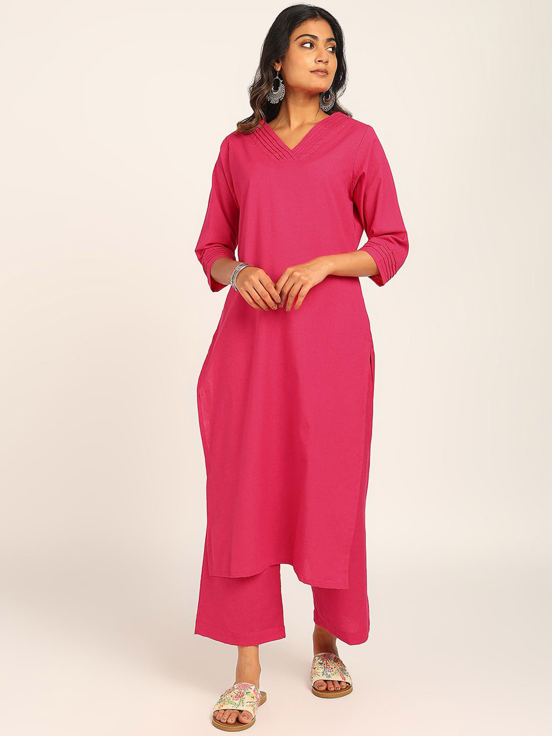 BLOCKS OF INDIA Women Kantha Work Pure Cotton Kurta with Trousers