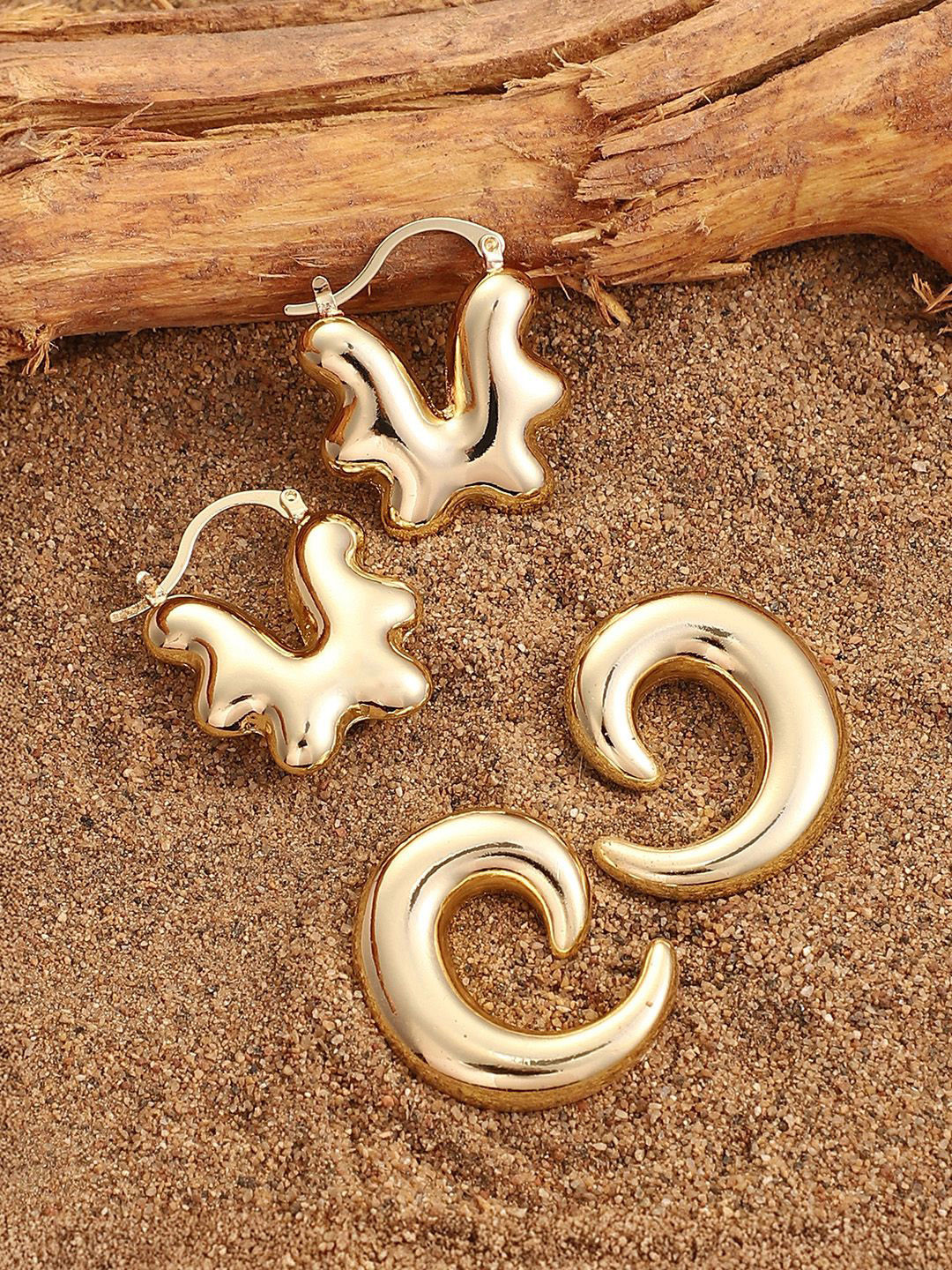 SOHI Lum Huggies Set Of 2 Gold-Plated Contemporary Drop Earrings