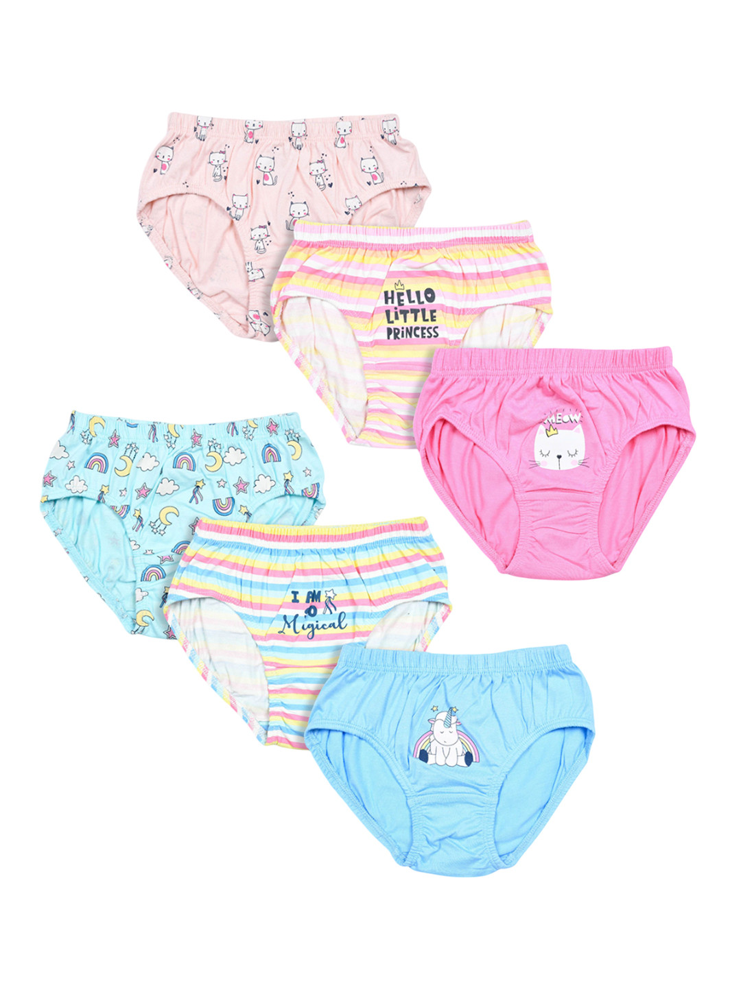 Revvo Junior Girls Pack Of 6 Printed Pure Cotton Basic Briefs RJP-503