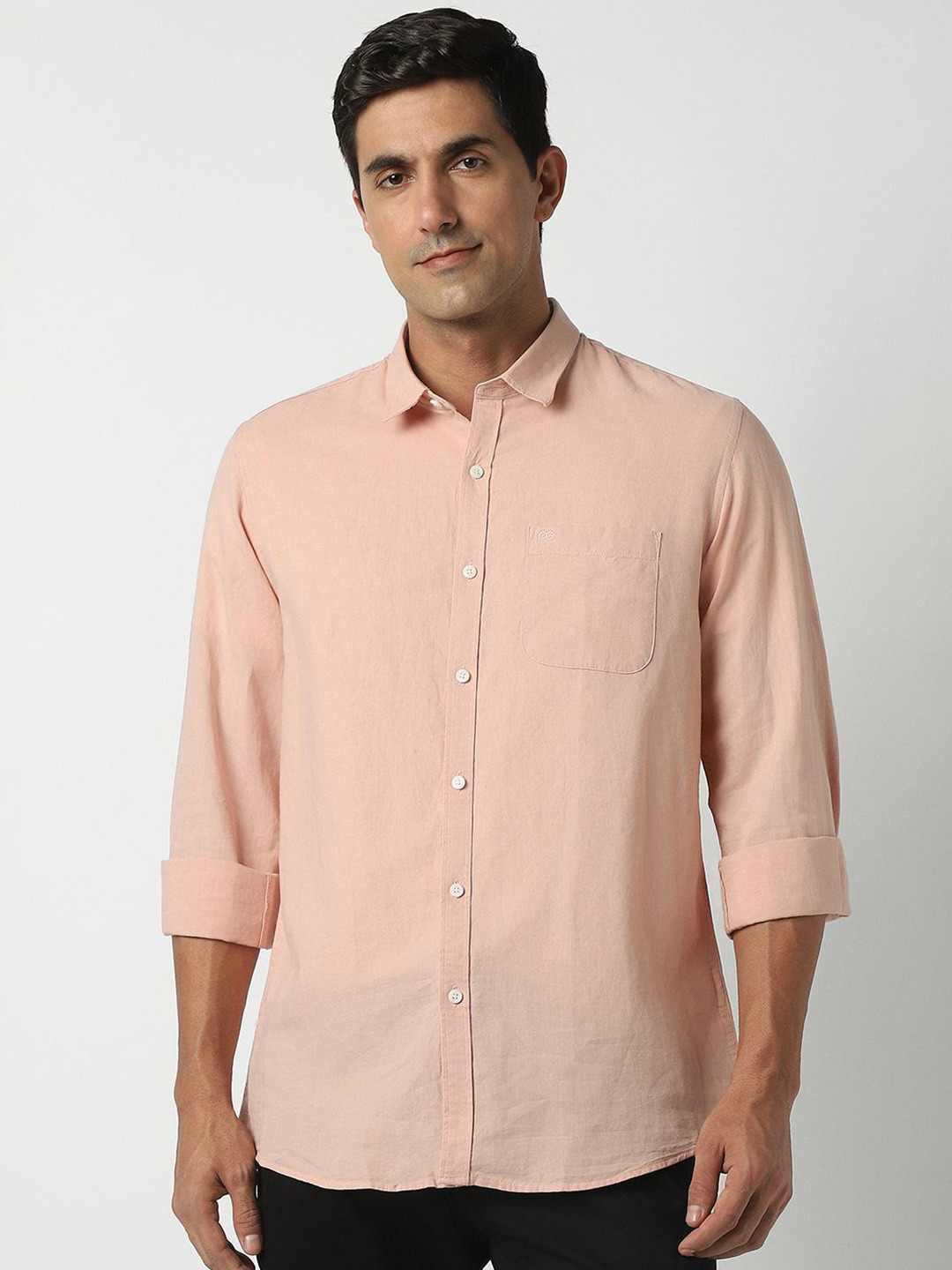Peter England Casuals Textured Cotton Linen Slim Fit Casual Shirt