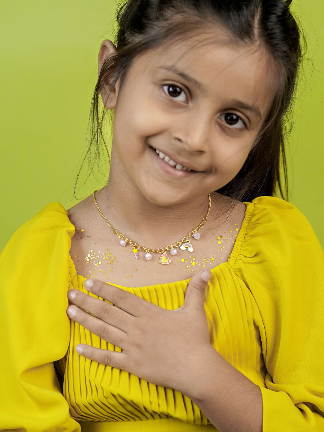 SWASHAA Girls 18K Gold-Plated Stainless Steel Artificial Beaded Dora Charms Chain