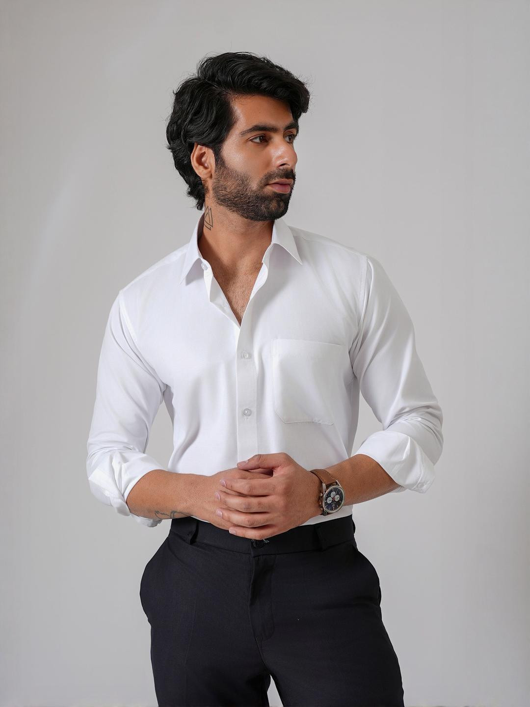 Haute Tissue Men Premium Dobby White Formal Shirt