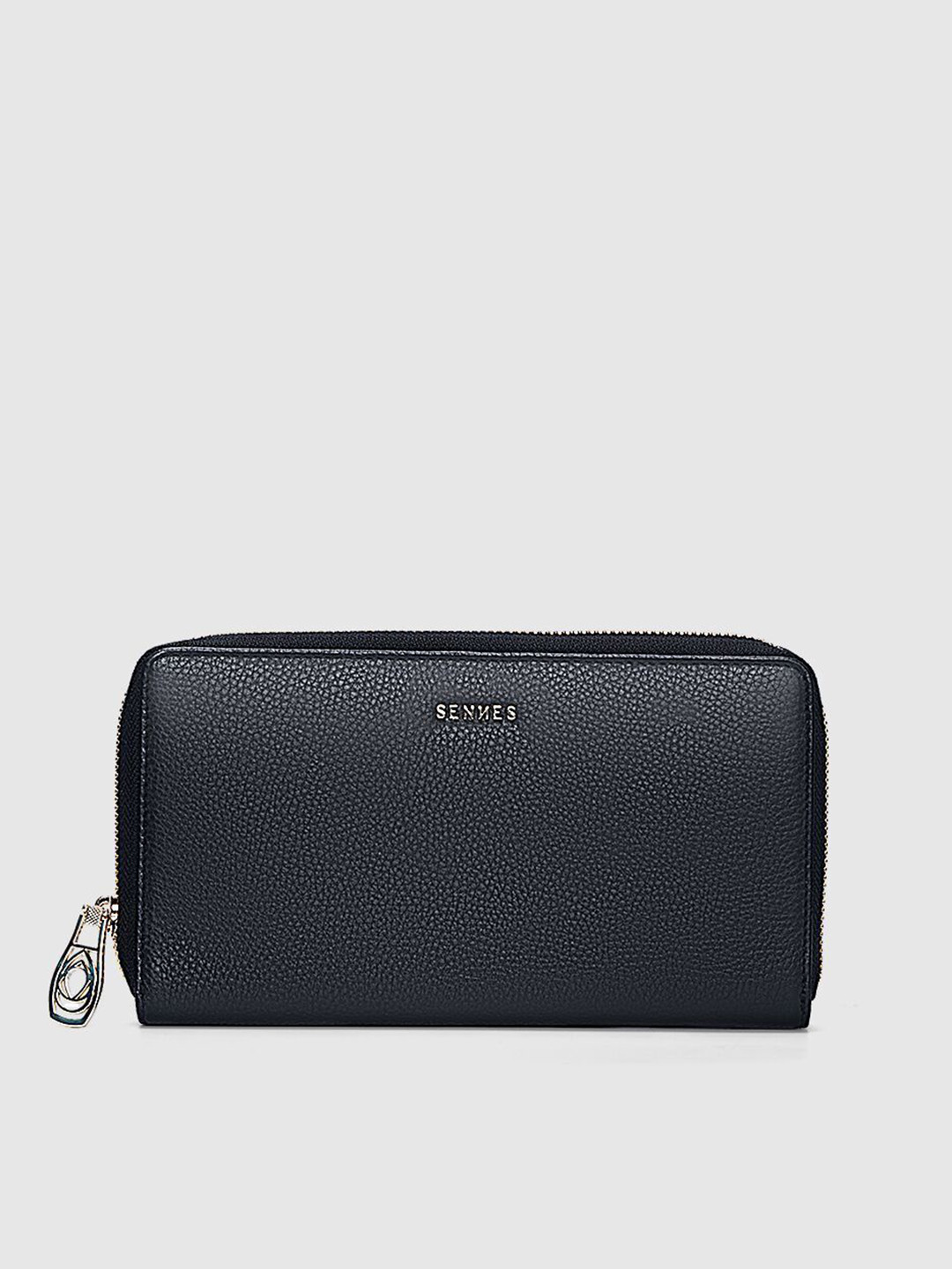 SENNES Women Brand Logo Textured Leather Long Zip Around Wallet