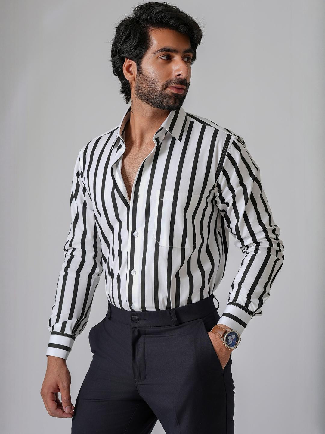 Haute Tissue Broad Striped Semi Formal Shirt