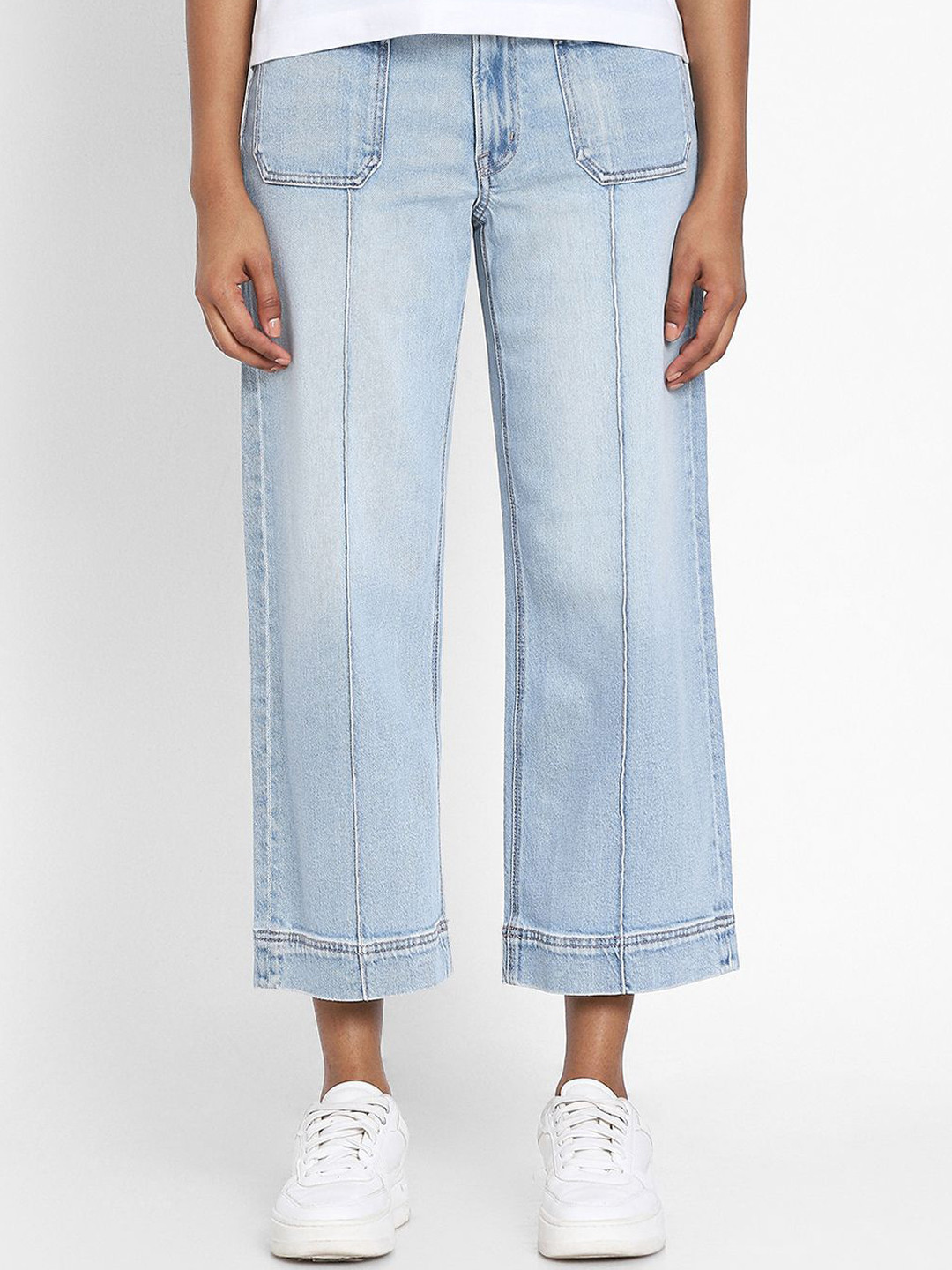 AMERICAN EAGLE OUTFITTERS Women Straight Fit Stovepipe Mid-Rise Light Fade Cropped Jeans