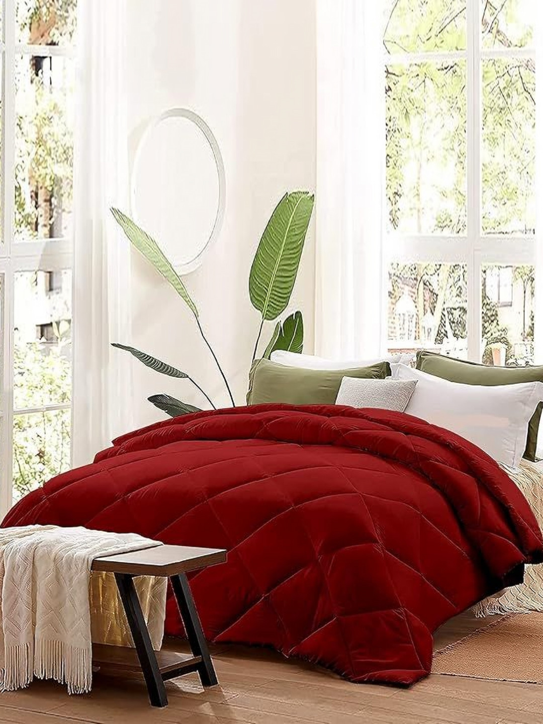 Comfowell Maroon & White Checked Heavy Winter 210 GSM Double Bed Comforter