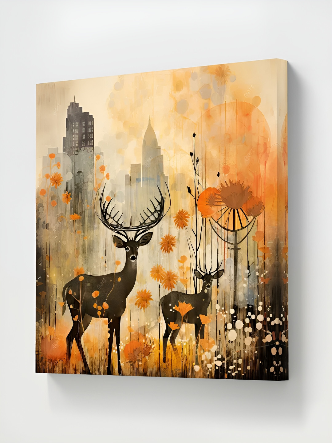 SAF Orange Colored & Brown Deer Printed Canvas Wall Art