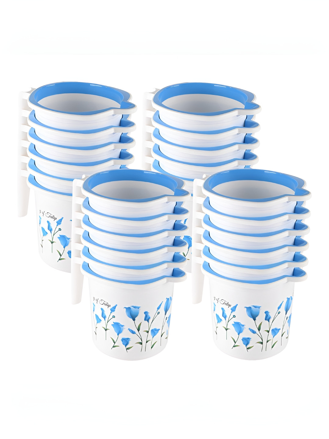Aura Blue & White 24 Pcs Multi-Functional 1.5 Ltr Plastic Mug for Bathroom Daily Use