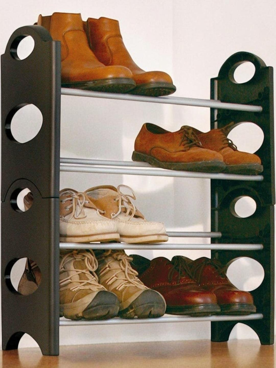 Go Hooked Black 4 Layer Plastic Shoe Rack