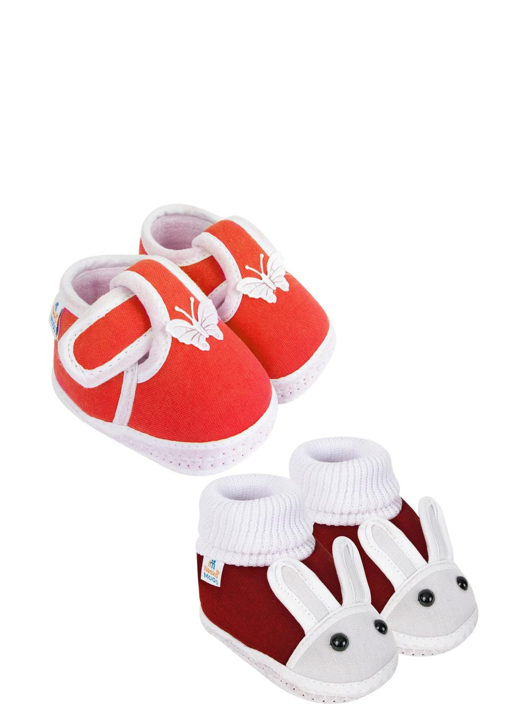 NESKA MODA 12 To 18 Months Infants 2 Pair Set Cotton Butterfly Rabbit Booties