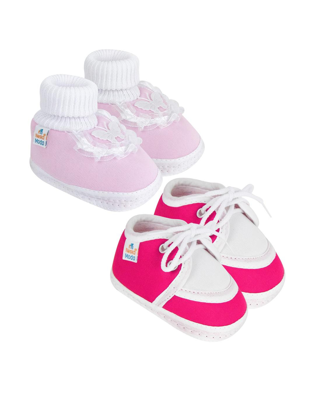 NESKA MODA 0 To 6 Months 2 Pair Set Newborn Infants Butterfly Frill and Lace Booties