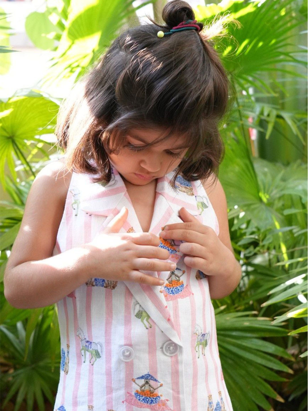 Funny Bones Clothings Girls Sultan Tapestary Printed Pure Linen Blazer Dresses