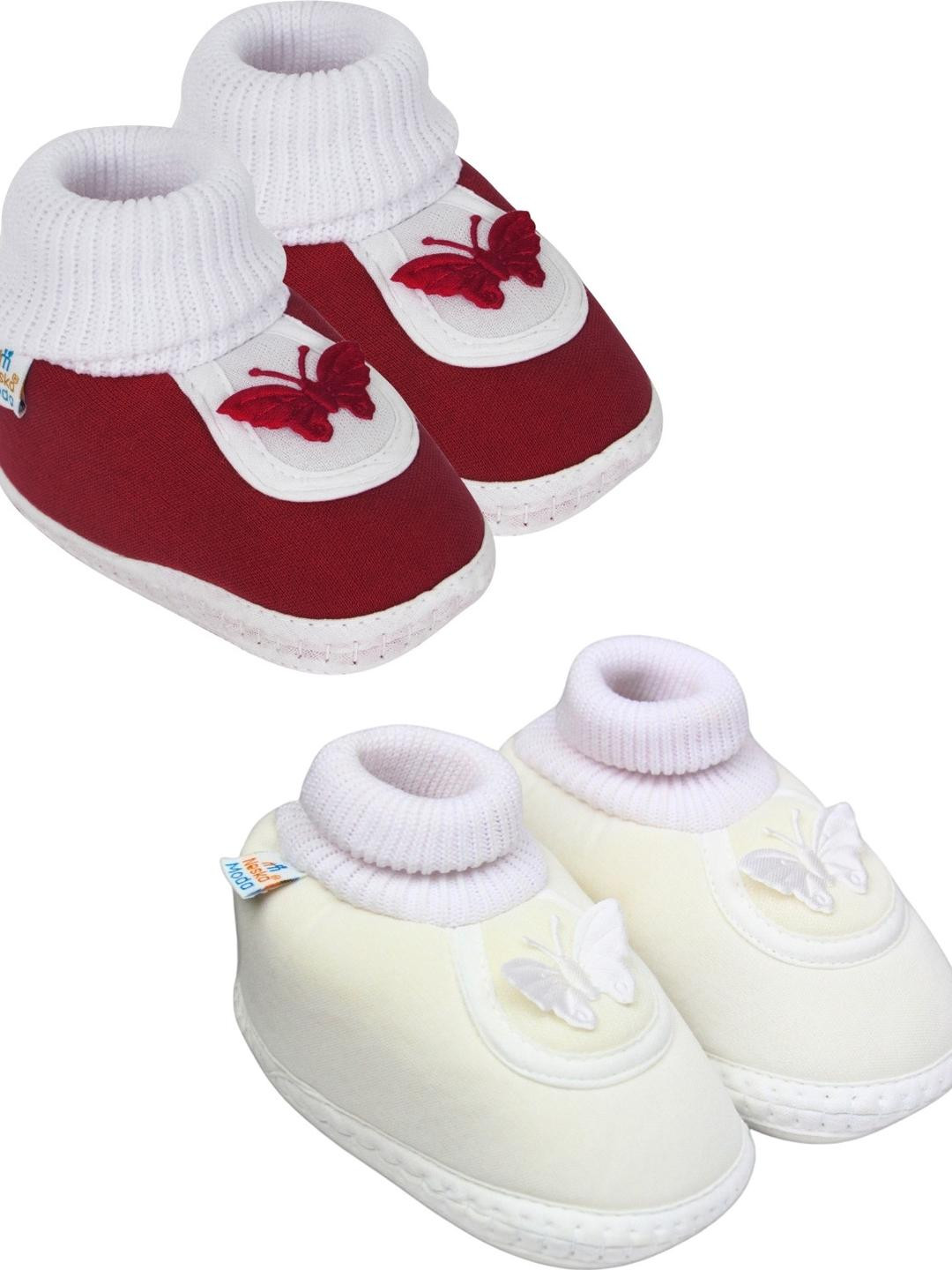 NESKA MODA 3 To 12 Month 2 Pair Set Newborn Unisex Baby Skin Friendly Soft Cotton Butterfly Booties