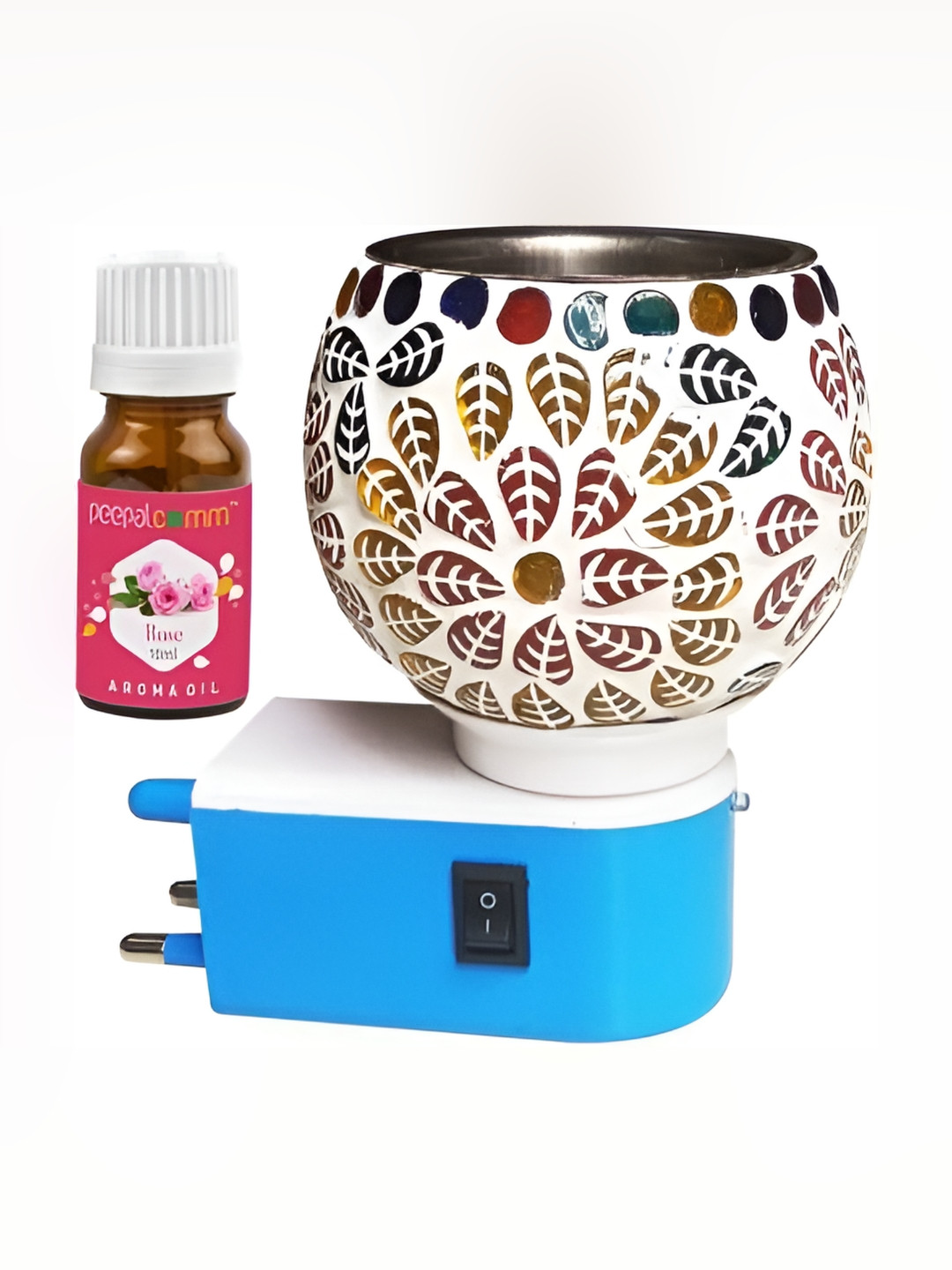 PEEPALCOMM White & Brown Leaf Pattern Electric Kapoordani With Rose Oil-10 ml