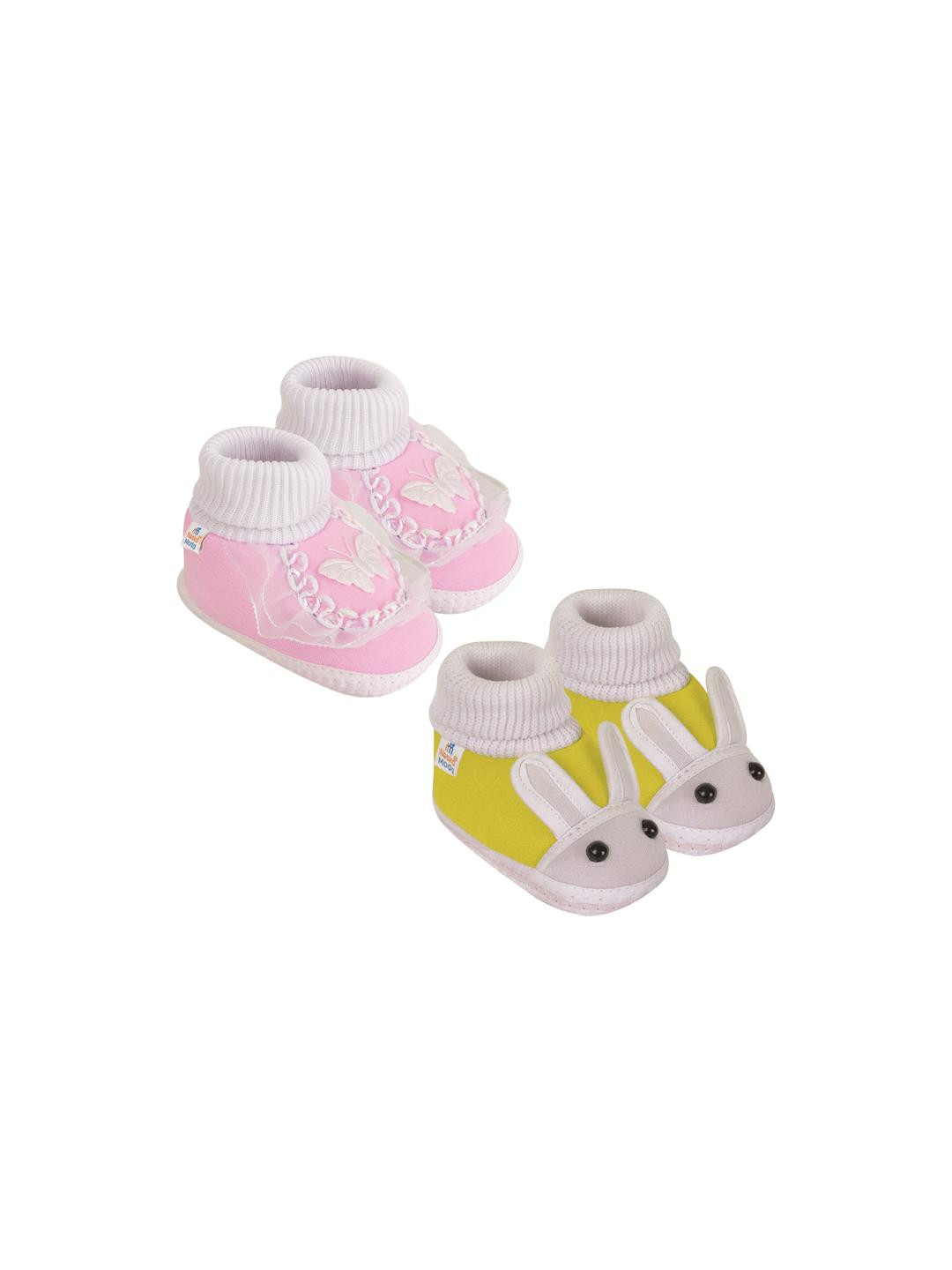 NESKA MODA 12 To 18 Month Non Slip 2 Pair Set Baby Girl Cotton Butterfly Frill and Rabbit Booties
