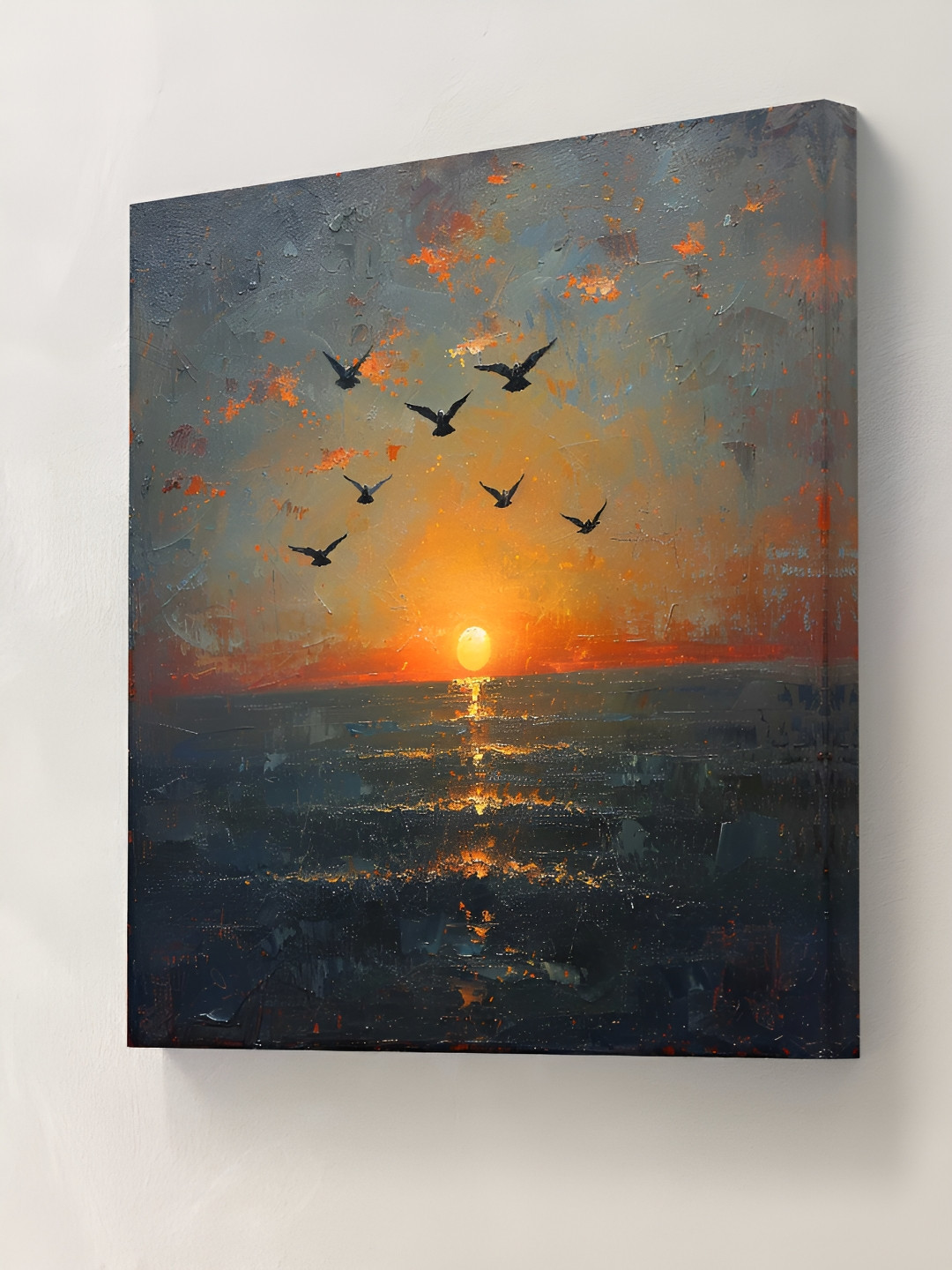SAF Grey & Orange Colored Sunset Birds Printed Canvas Wall Art