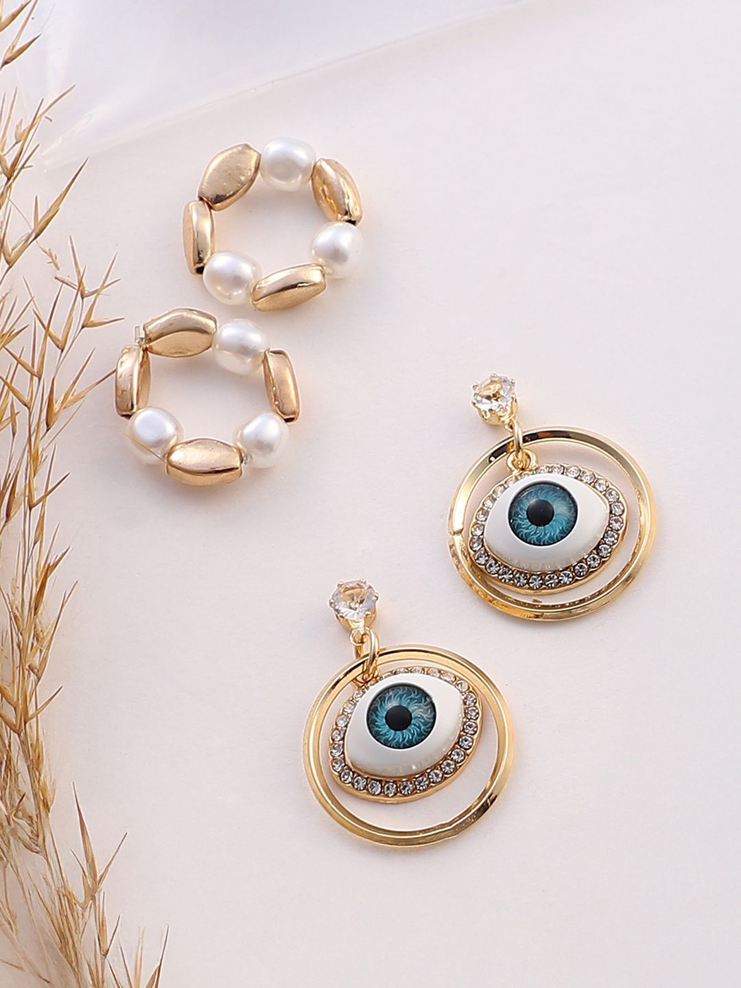 SOHI Set Of 2 Gold-Plated Contemporary Evil Loop Drop Earrings