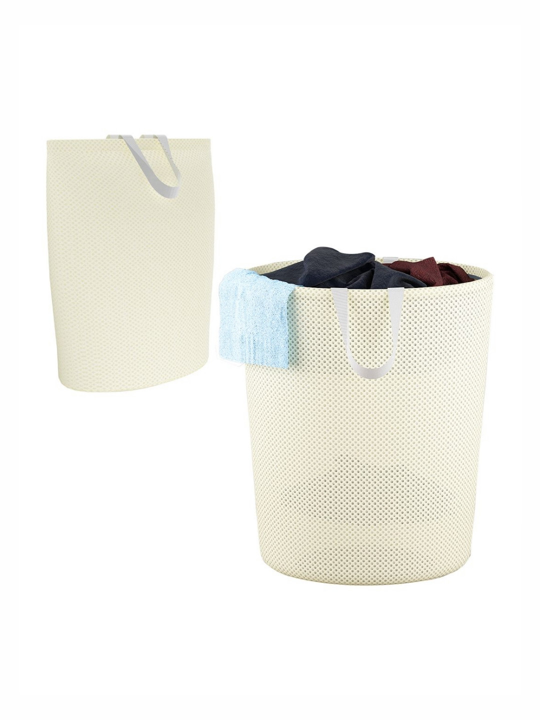 Aura 2Pcs White Foldable & Reusable Mesh Laundry Bags With Handles