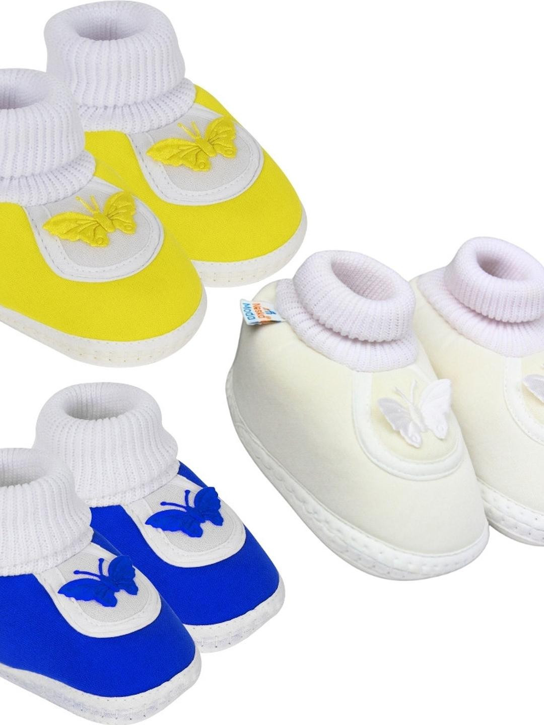 NESKA MODA 6 To 12 Month 3 Pair Set Newborn Unisex Baby Skin Friendly Soft Cotton Butterfly Booties
