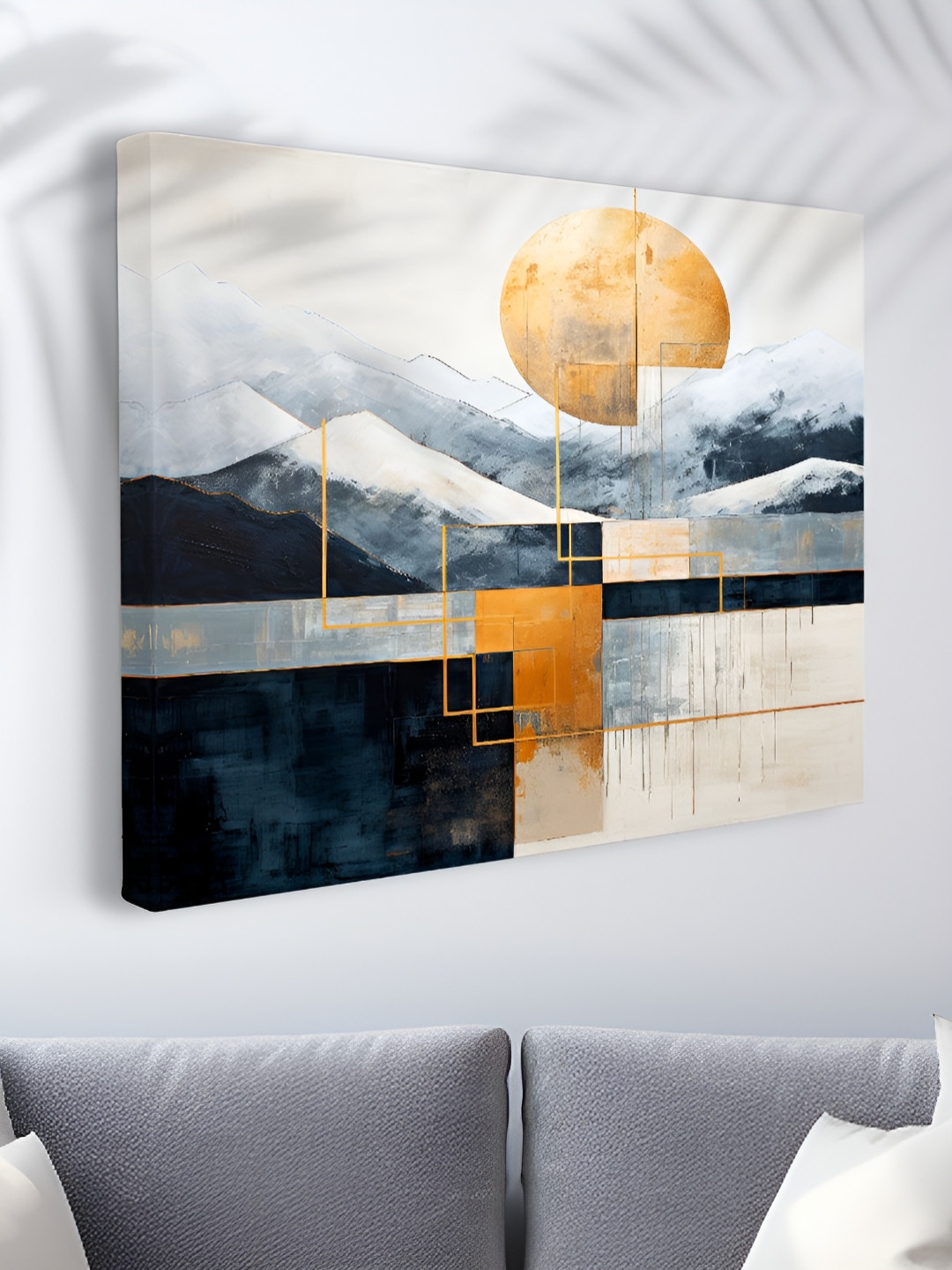 Livin'luxe Orange & Blue Modern Geometric Mountain Canvas Wall Art