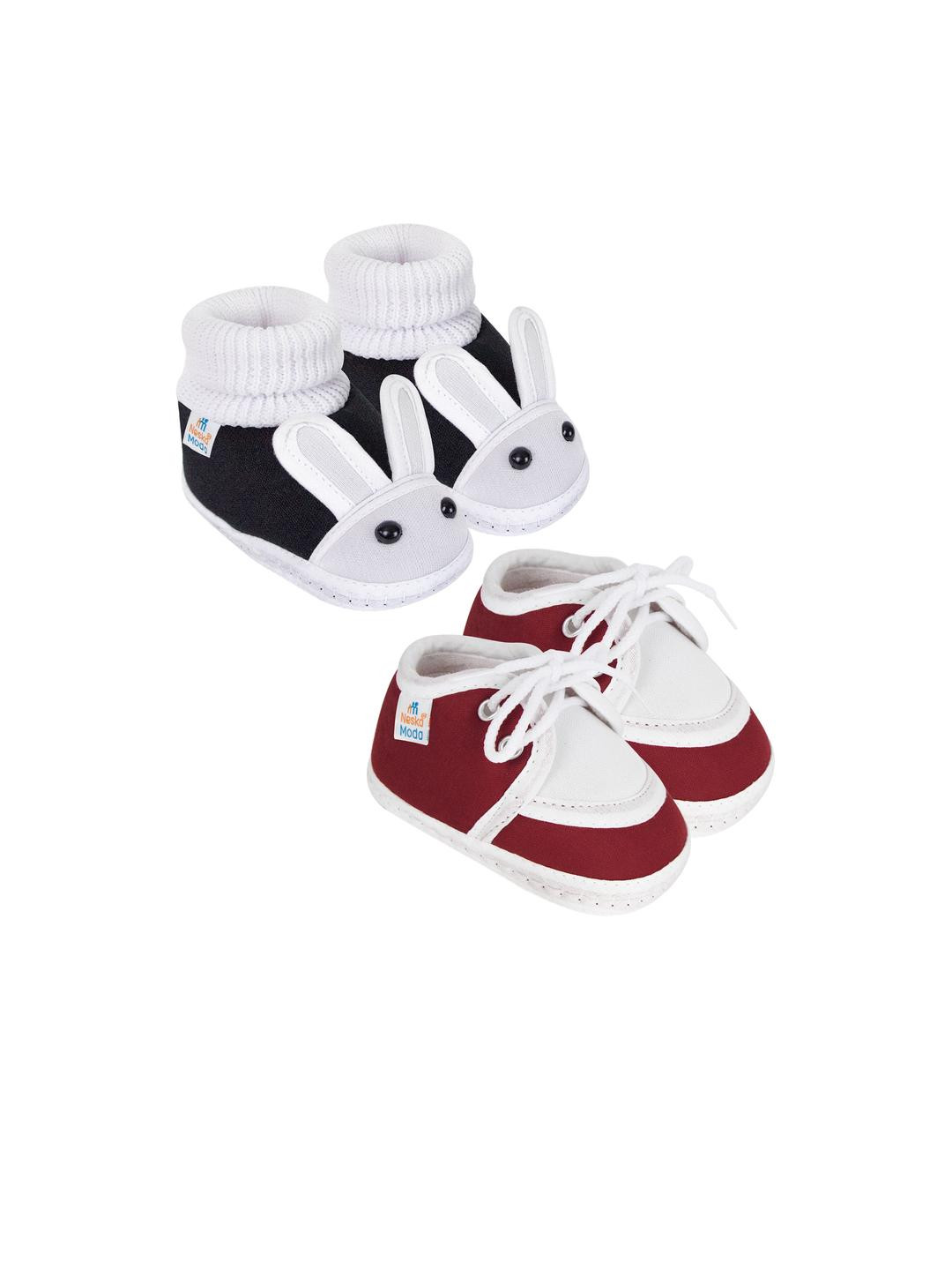 NESKA MODA 0 To 6 Month Newborn Unisex Baby Skin-Friendly 2 Pair Soft Cotton Rabbit & Lace Booties