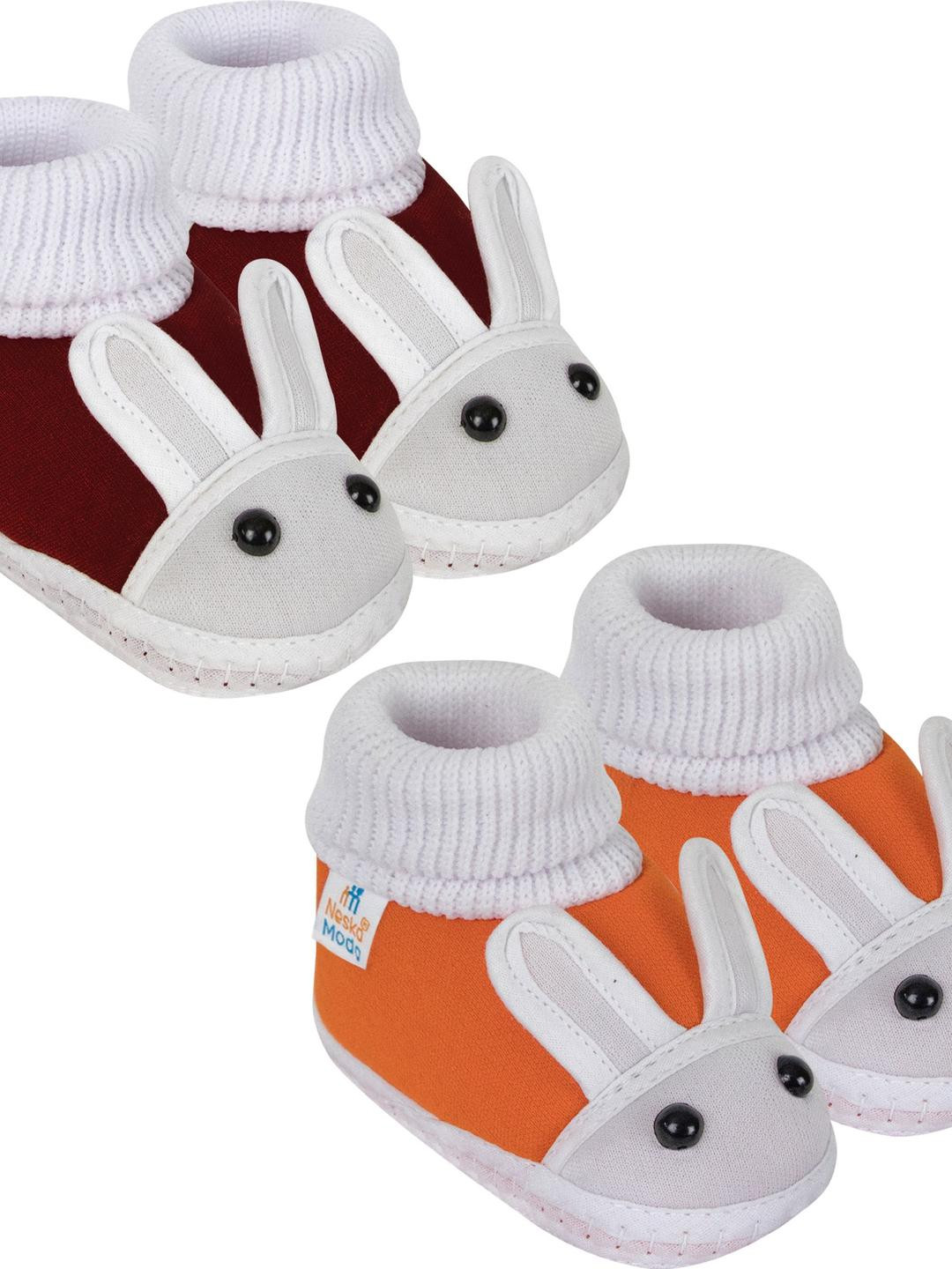 NESKA MODA 12 To 18 Months Non Slip Set of 2 Pair Cotton Rabbit Face Baby Booties