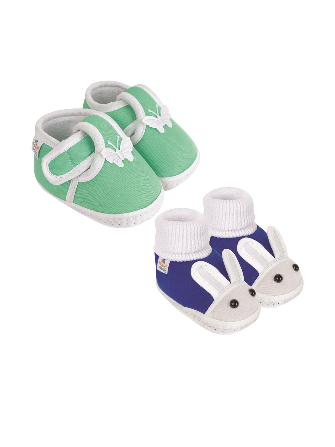 NESKA MODA 3 To 12 Months Infants Set of 2 Pair Soft Cotton Butterfly Rabbit Face Booties