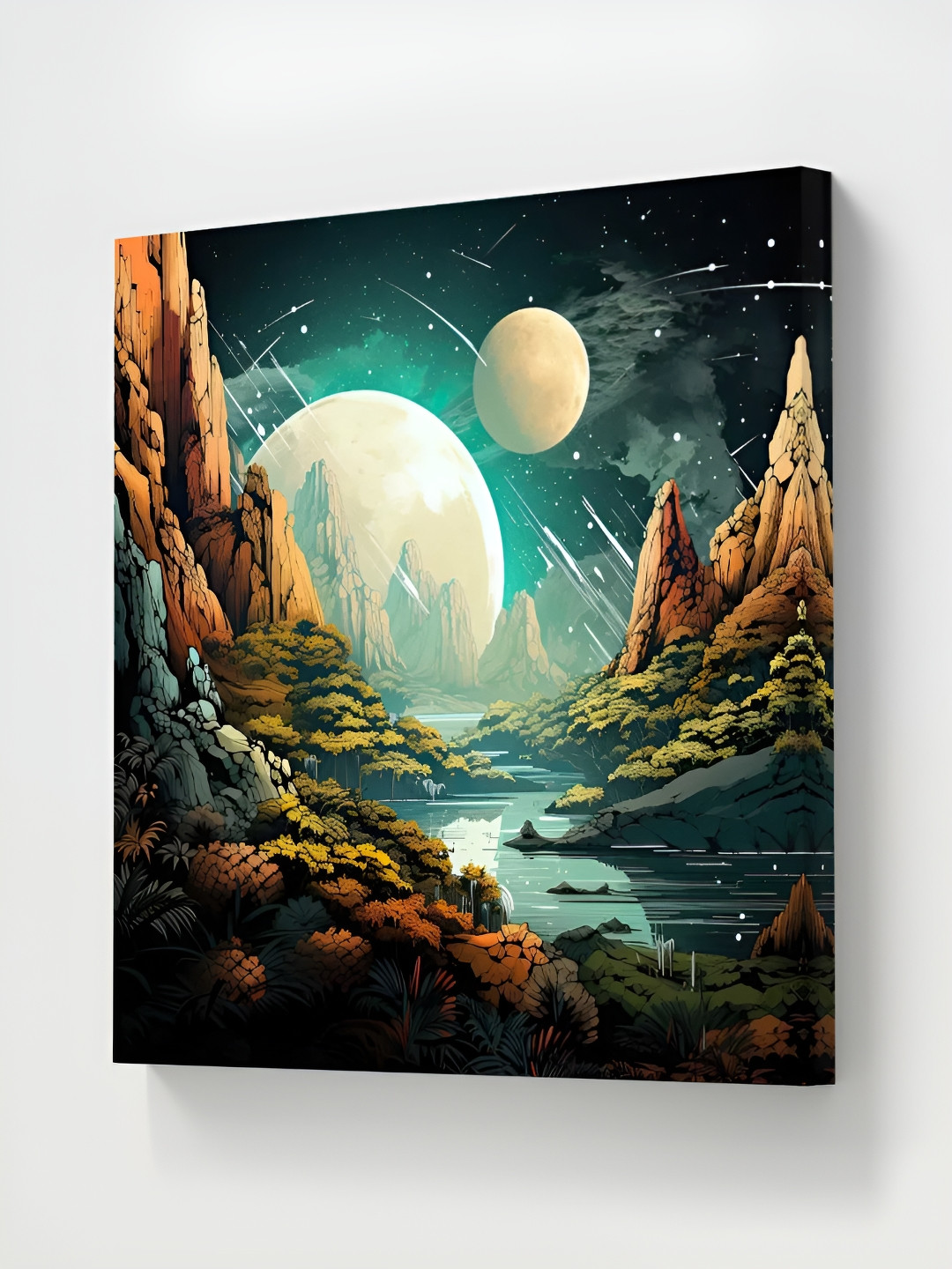 SAF Green & Brown Cosmic Landscape Printed Canvas Wall Art