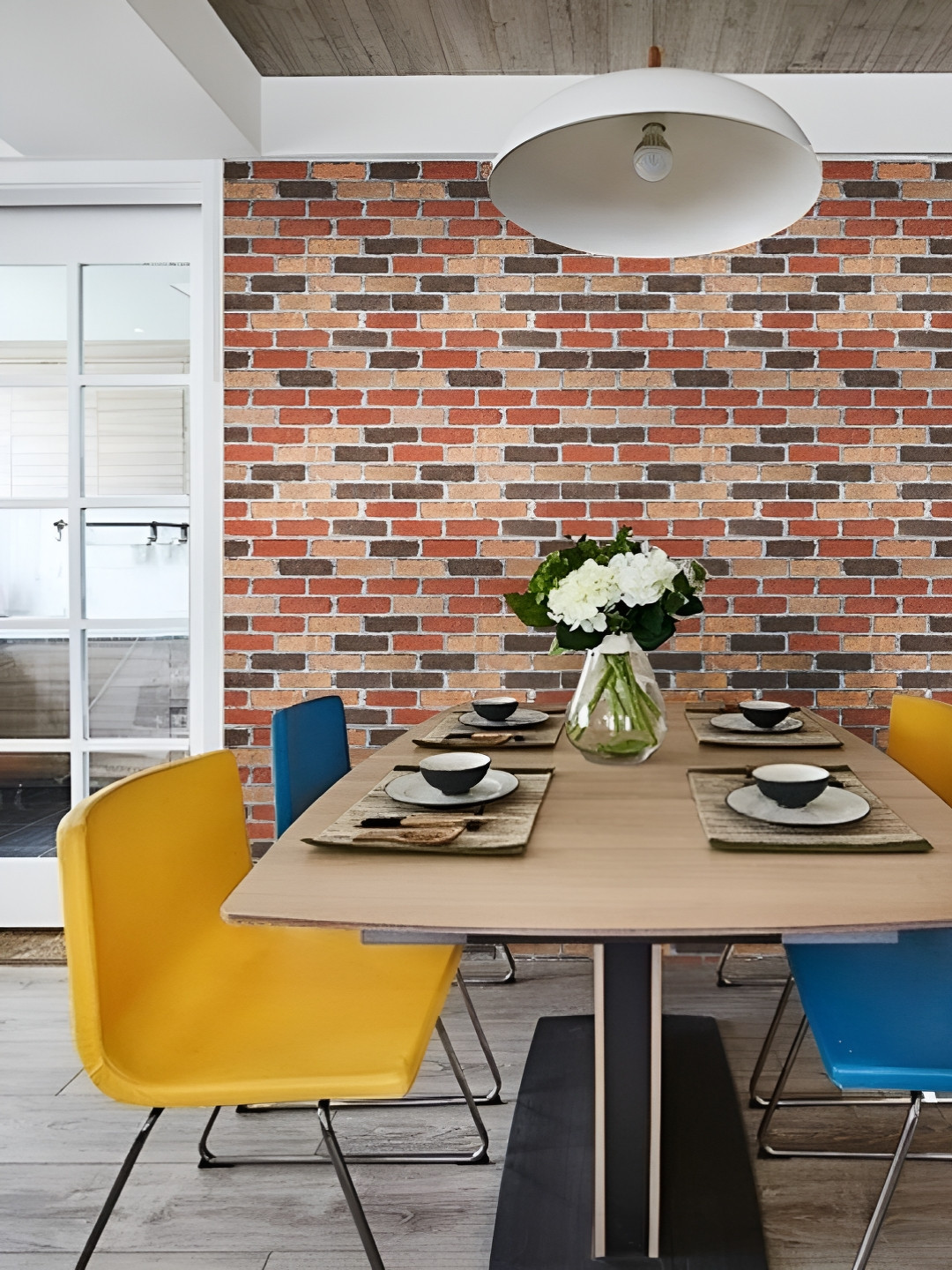 Jaamso Royals Red & Brown Brick Design Printed Self-Adhesive & Removable Wall Sticker