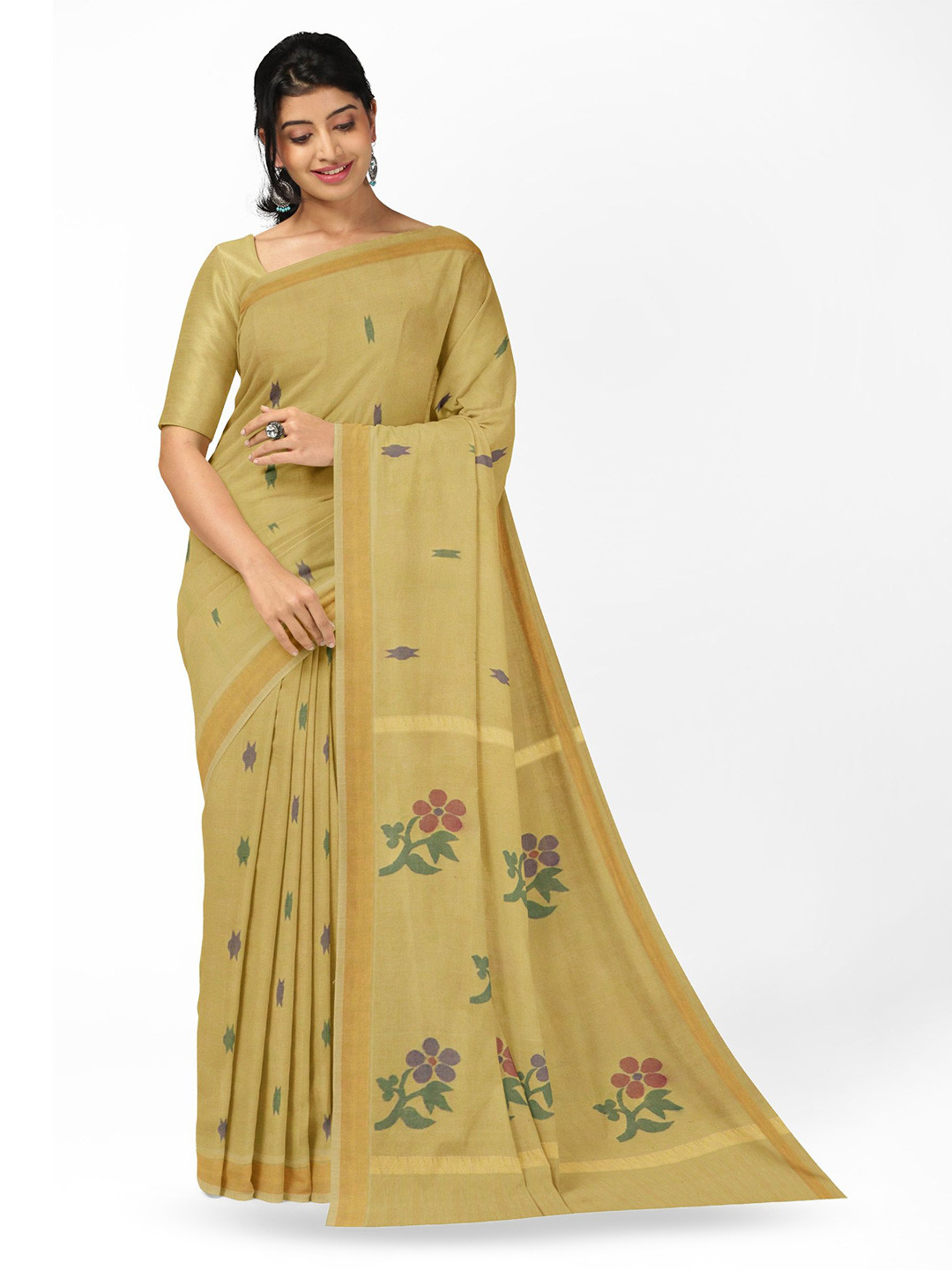 APCO Women Floral Woven Design Pure Cotton Uppada Saree